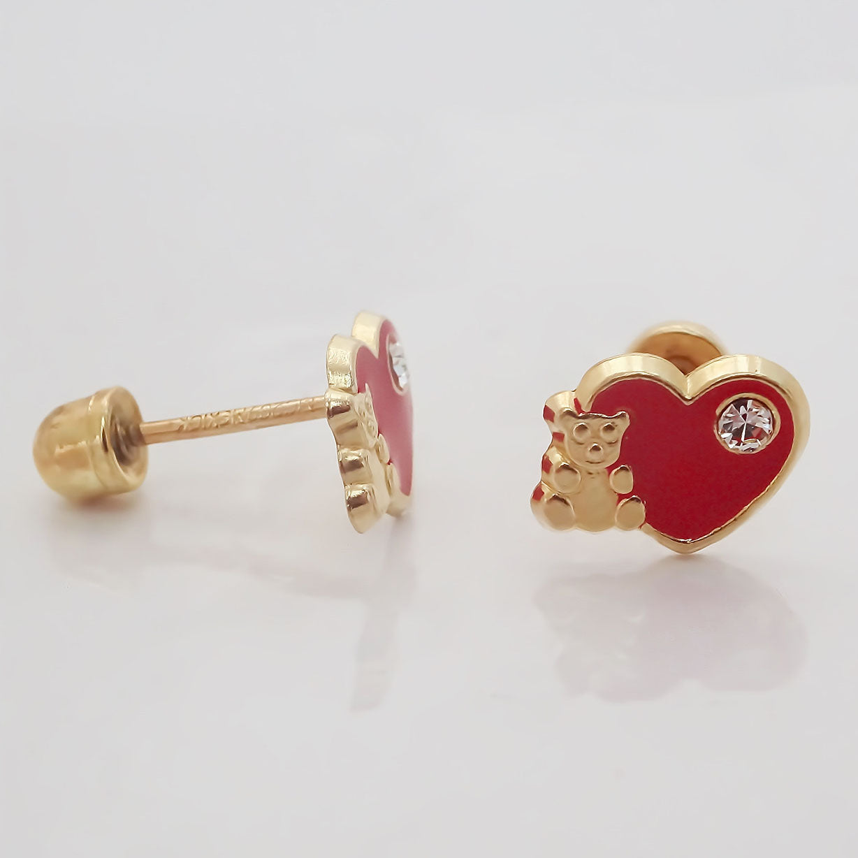Amor Eterno - Broqueles Deluxe / Osito Corazón / Oro 10k
