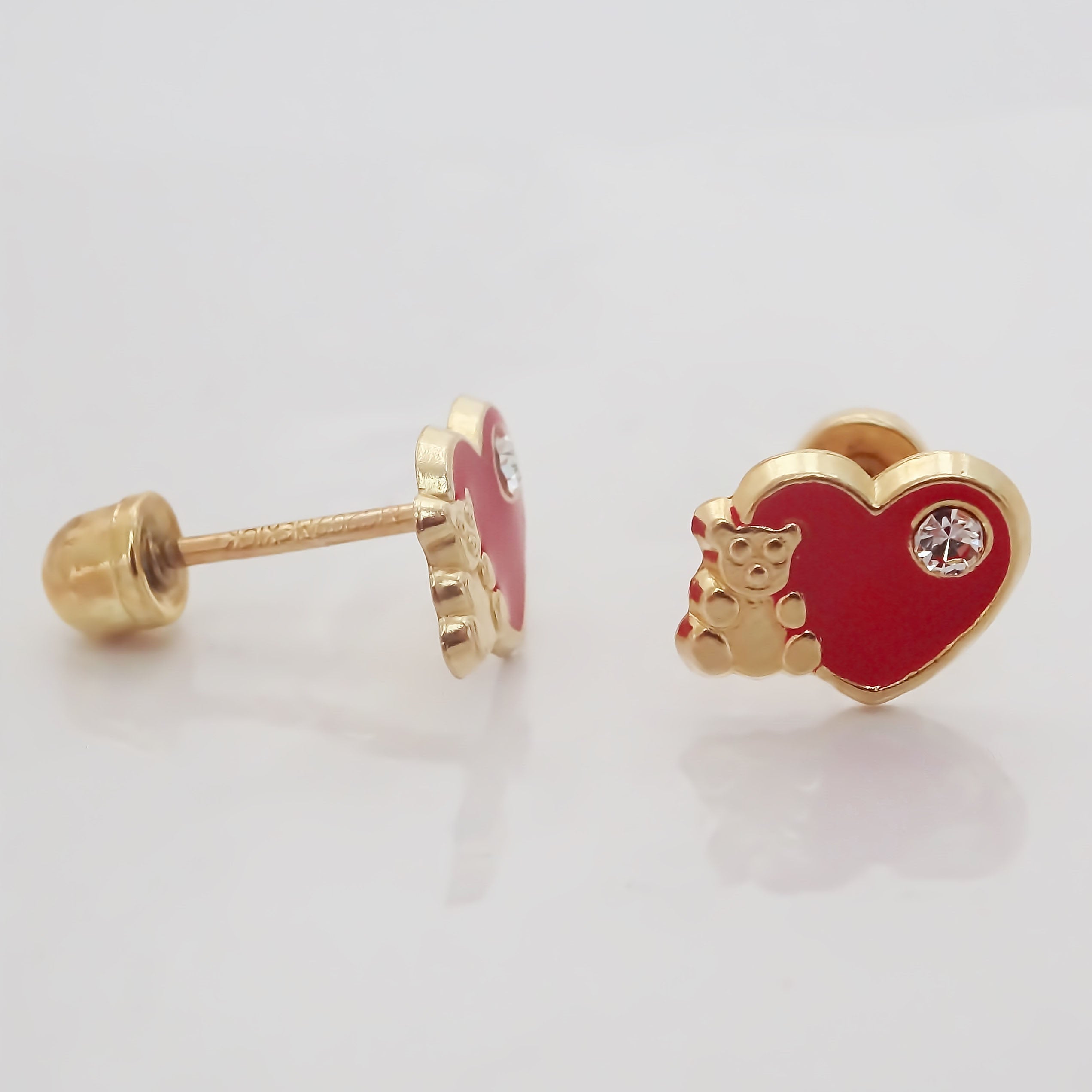 Amor Eterno - Broqueles Deluxe / Osito Corazón / Oro 10k