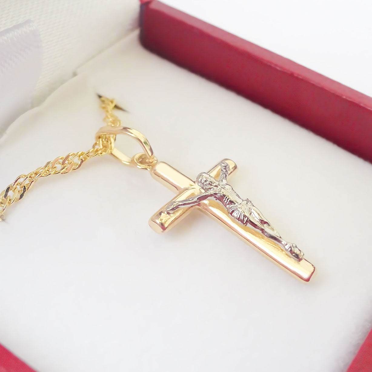 Amor Eterno - Dije Cruz Crucifijo / Cristo Oro 10k + Cadena de Regalo