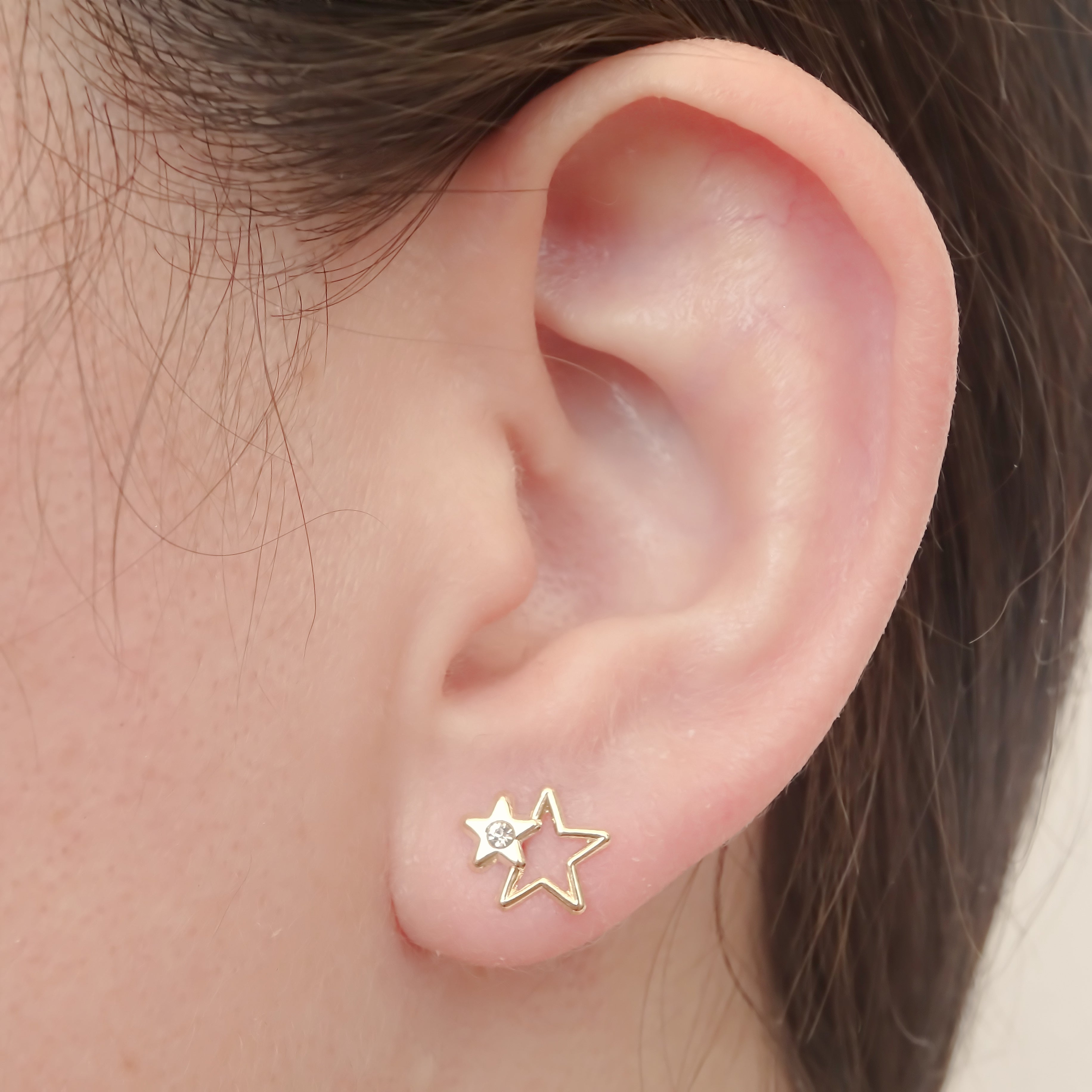 Amor Eterno - Broqueles Estrella Bisel Siluet Aretes Oro 10k