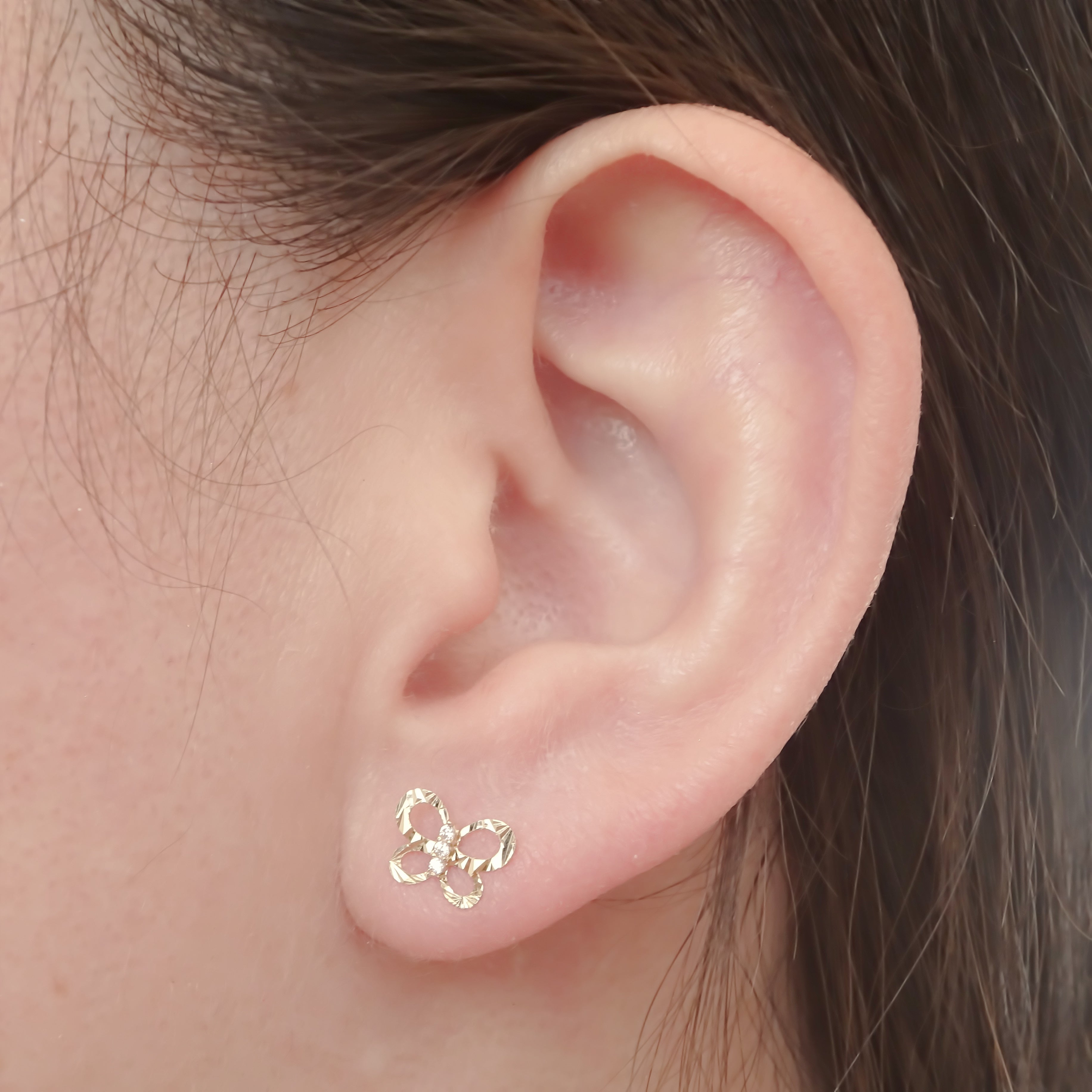 Amor Eterno - Broqueles / Mariposa Brillante Aretes Oro 10k