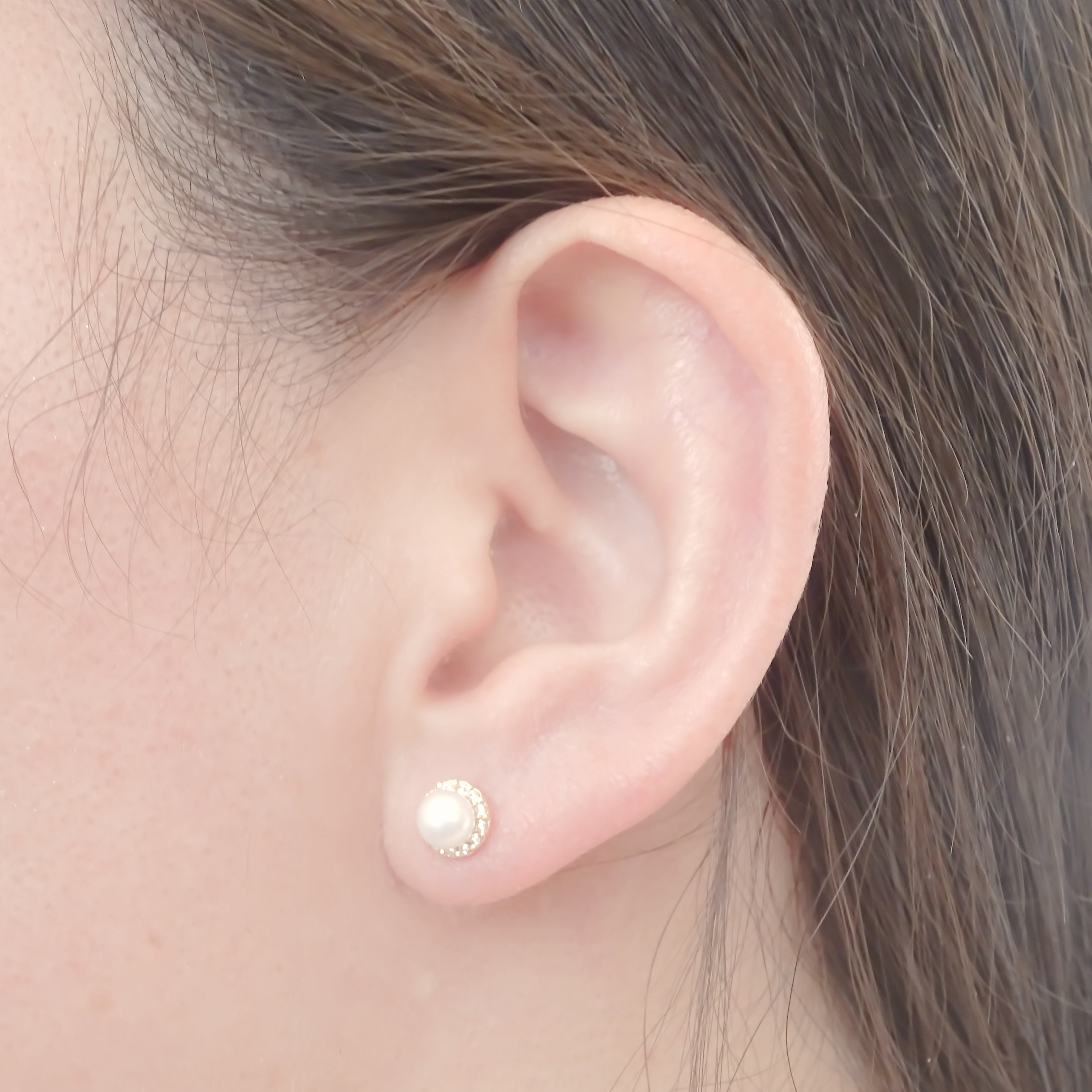 Amor Eterno - Broqueles Perla Diamantes/ Aretes Oro 10k