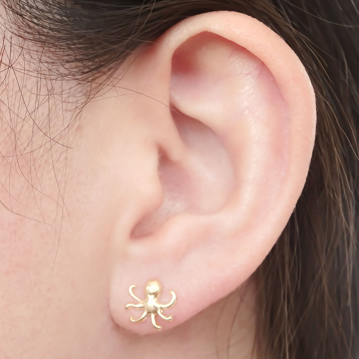 Amor Eterno- Broqueles Pulpo Playa / Aretes / Oro Sólido 10k