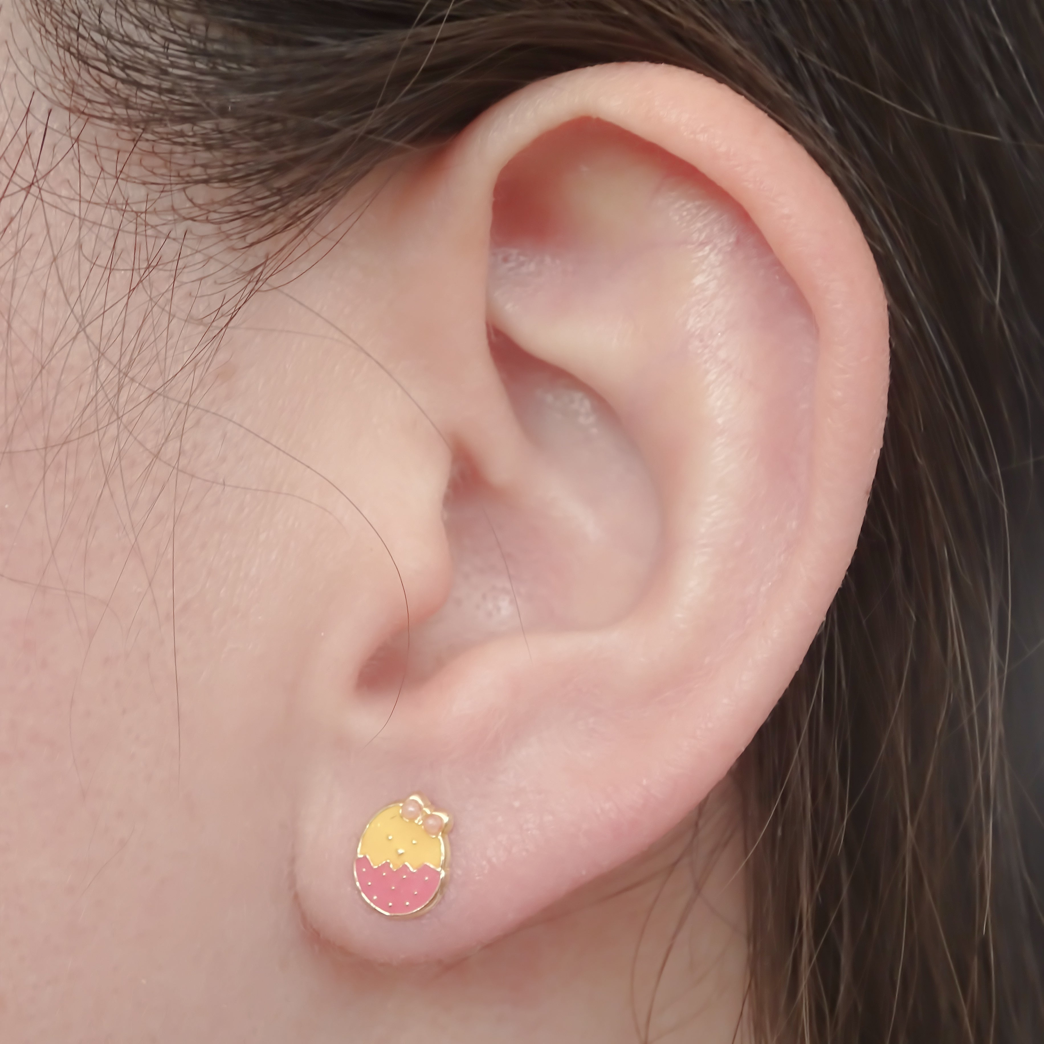 Amor Eterno - Broqueles Huevo Pollita / Aretes Oro 10k