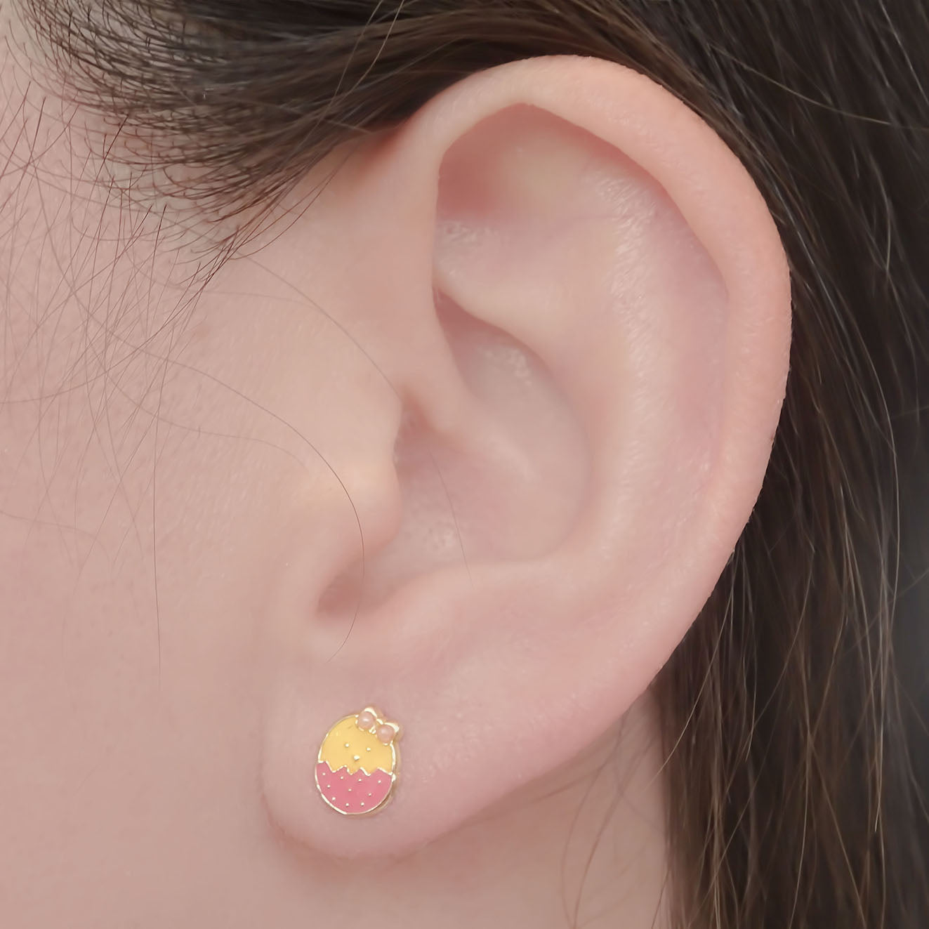 Amor Eterno - Broqueles Huevo Pollita / Aretes Oro 10k
