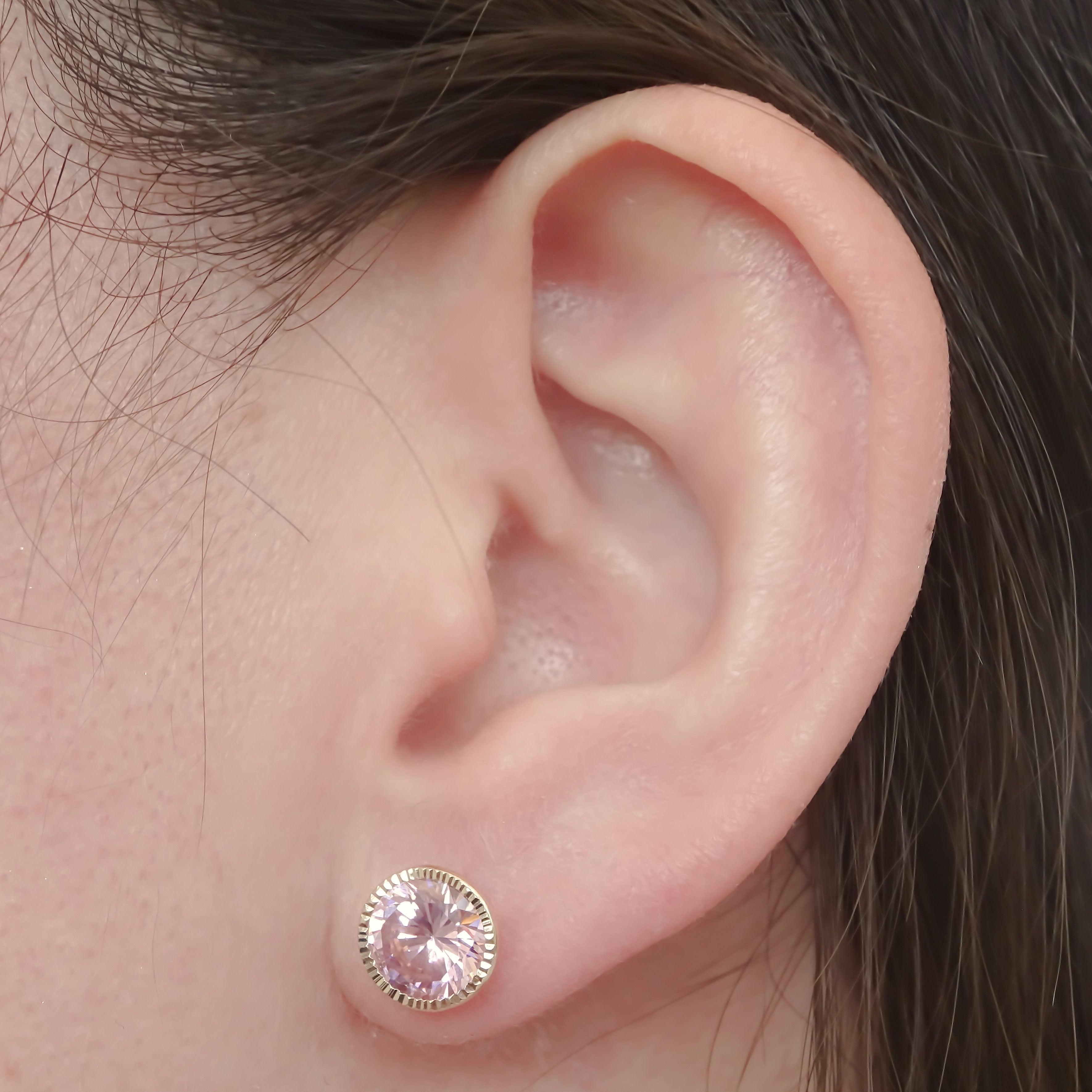 Amor Eterno - Broqueles Recto Facetado Grande 8mm / Oro 10k / Rosa