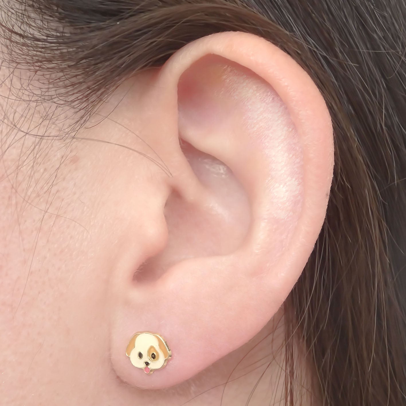 Amor Eterno - Broqueles Deluxe Perrito / Aretes / Oro 10k / Mancha