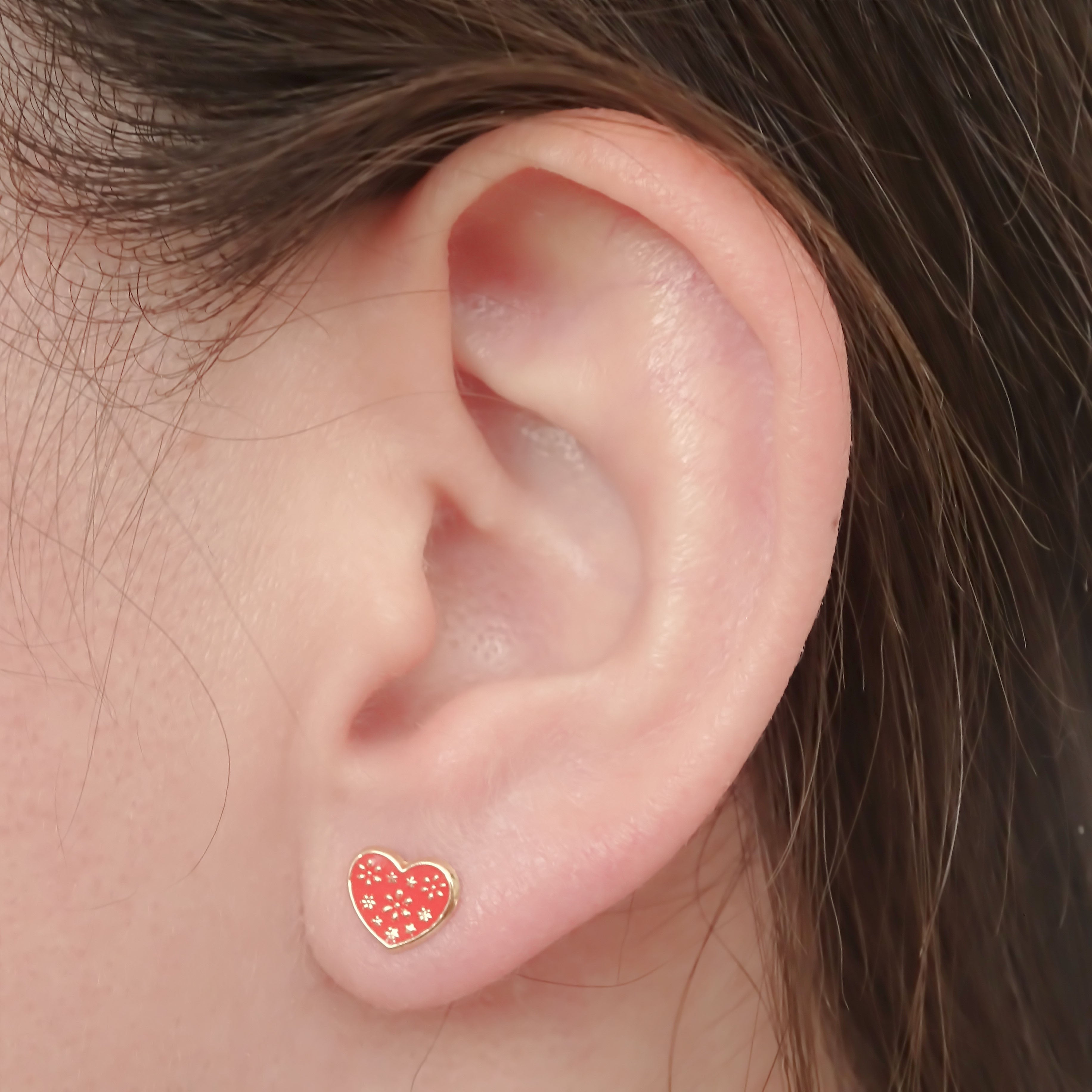 Amor Eterno - Broqueles Flores En Corazón / Aretes / Oro 10k