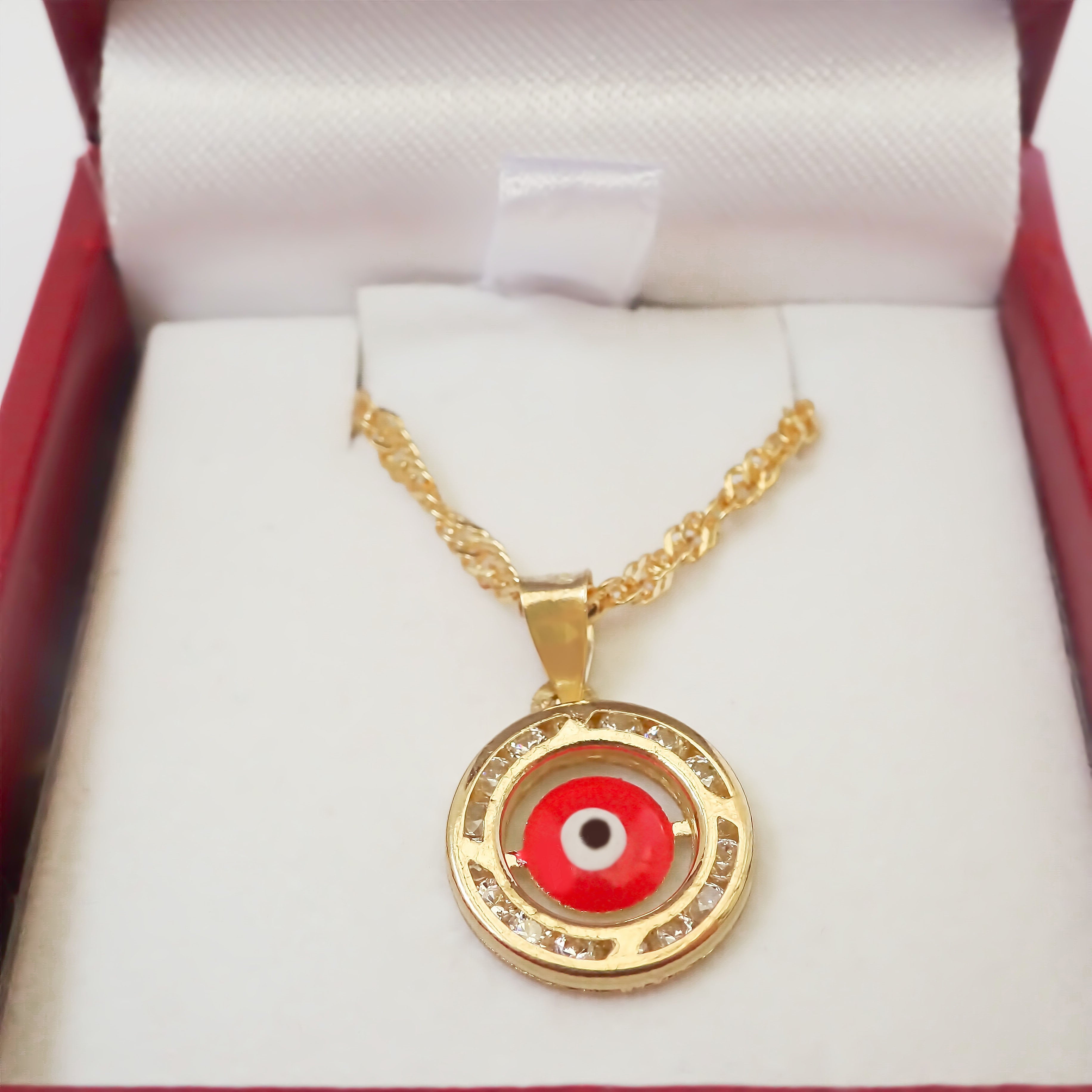 Amor Eterno - Dije / Protección Ojo Turco Oro 10k + Cadena de Regalo / Rojo