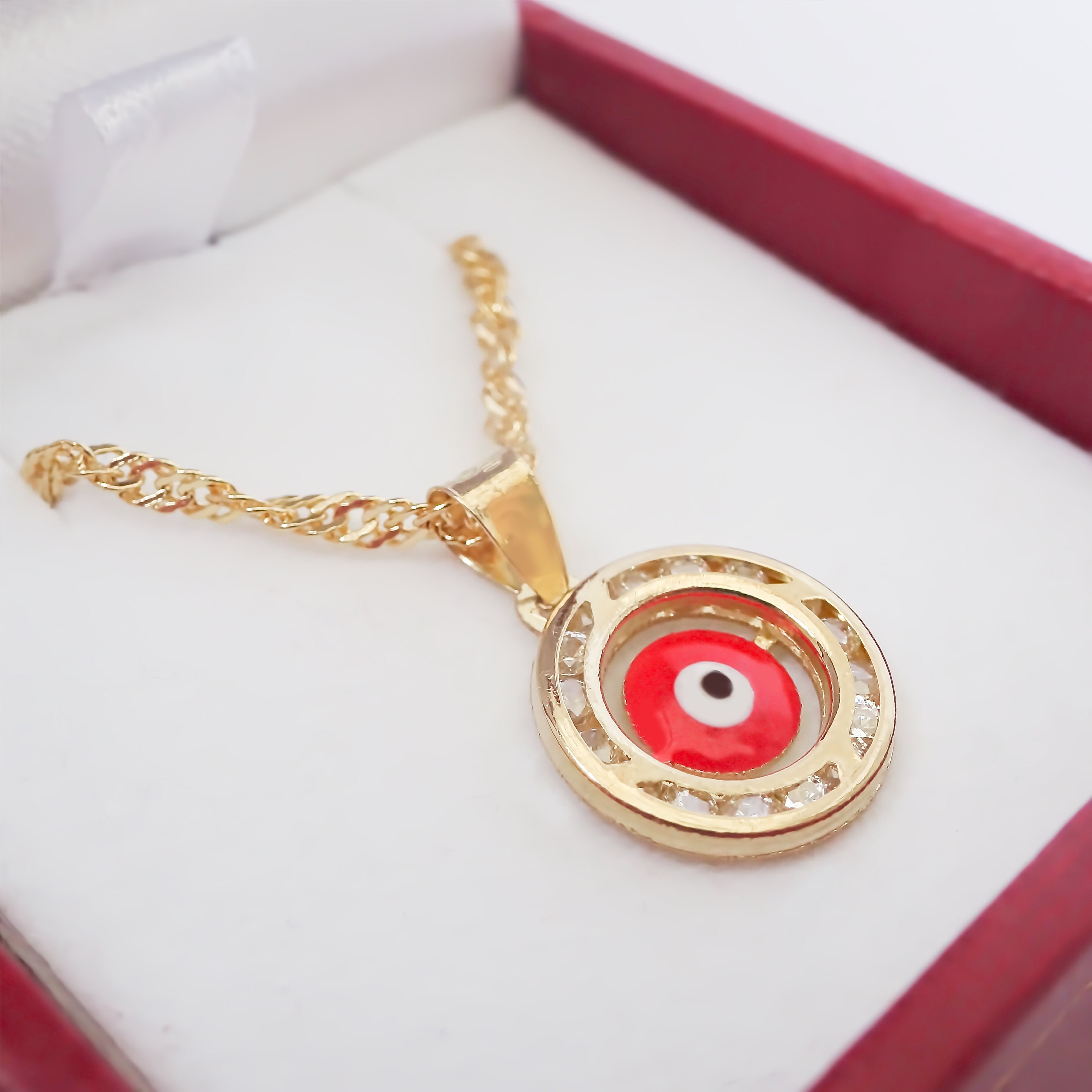 Amor Eterno - Dije / Protección Ojo Turco Oro 10k + Cadena de Regalo / Rojo