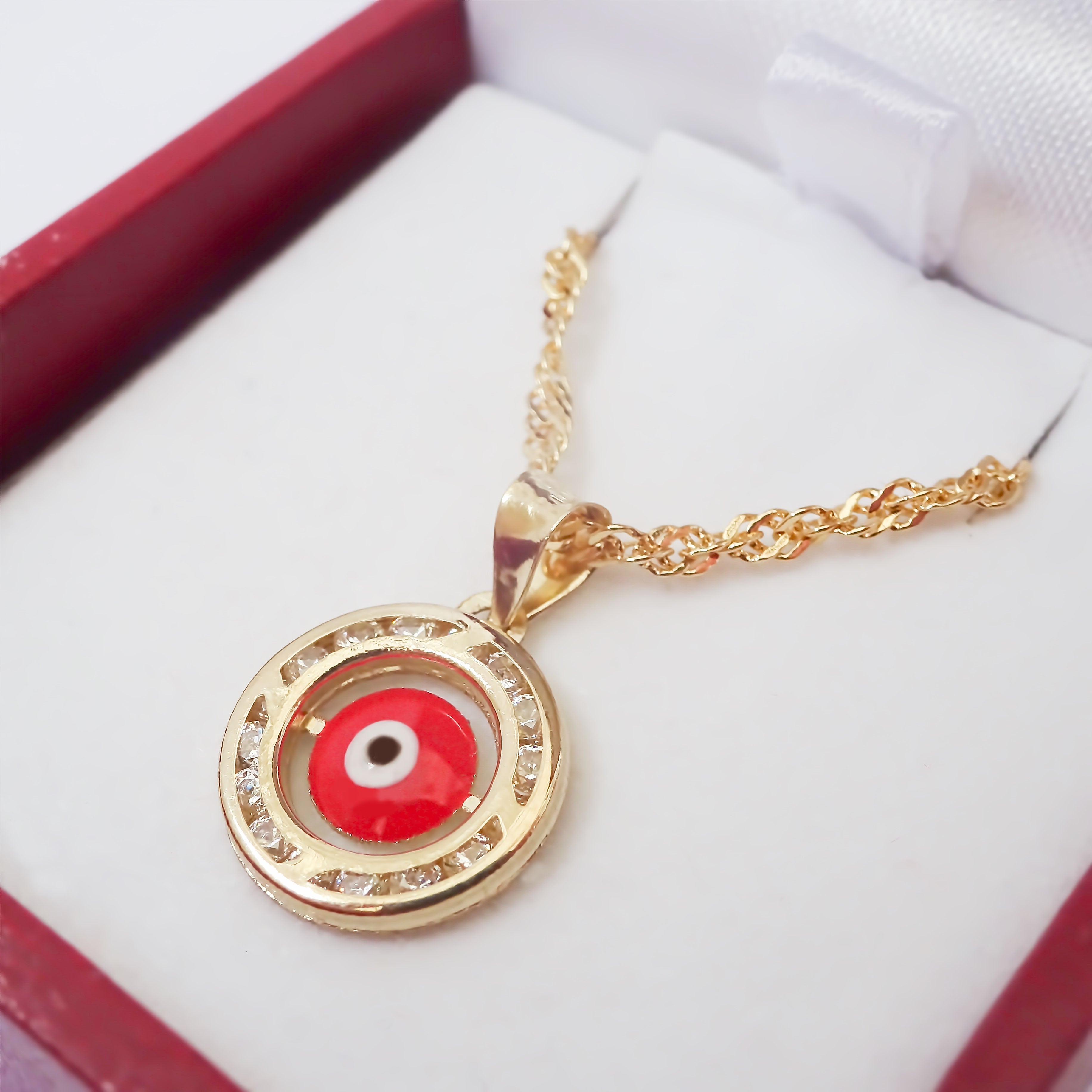 Amor Eterno - Dije / Protección Ojo Turco Oro 10k + Cadena de Regalo / Rojo