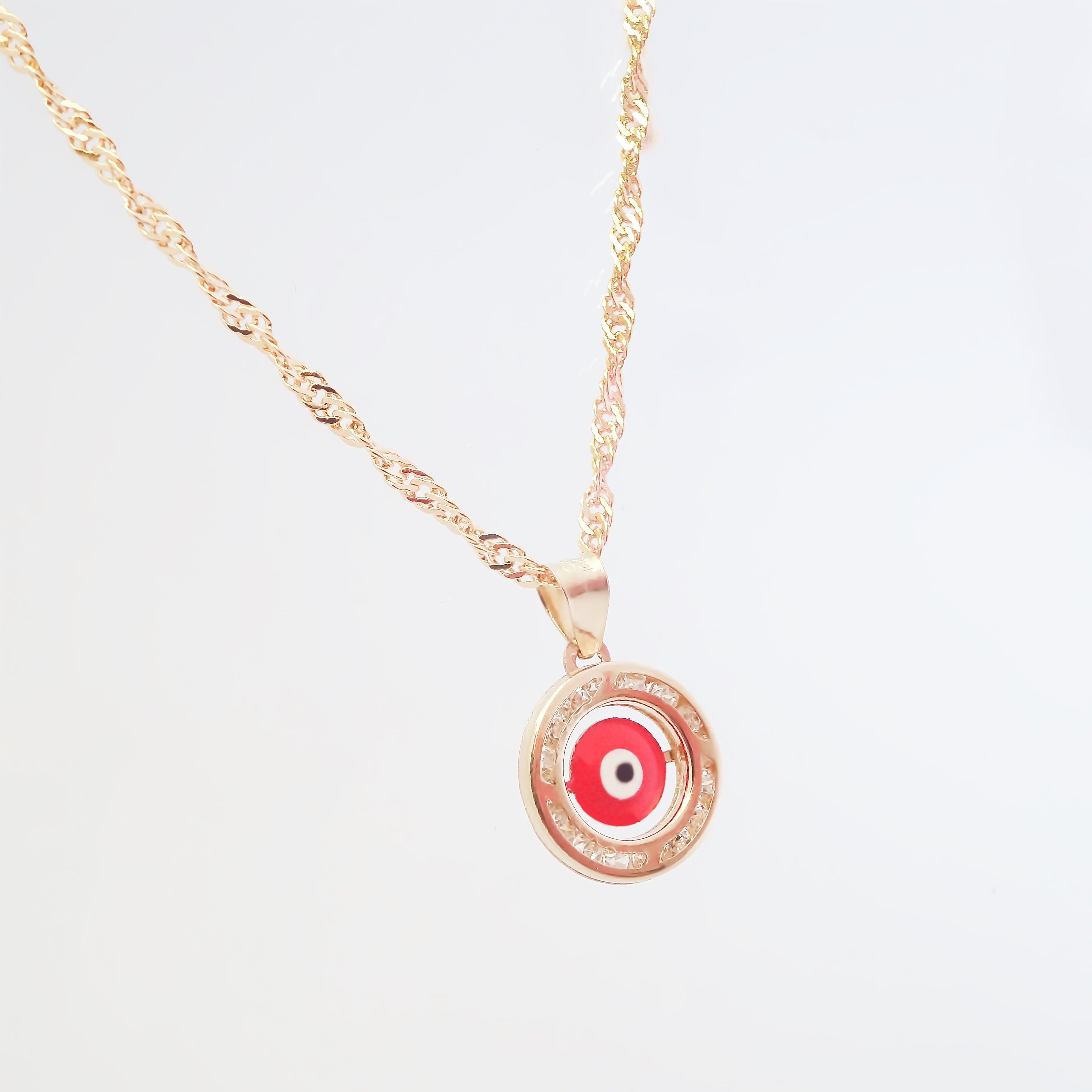Amor Eterno - Dije / Protección Ojo Turco Oro 10k + Cadena de Regalo / Rojo
