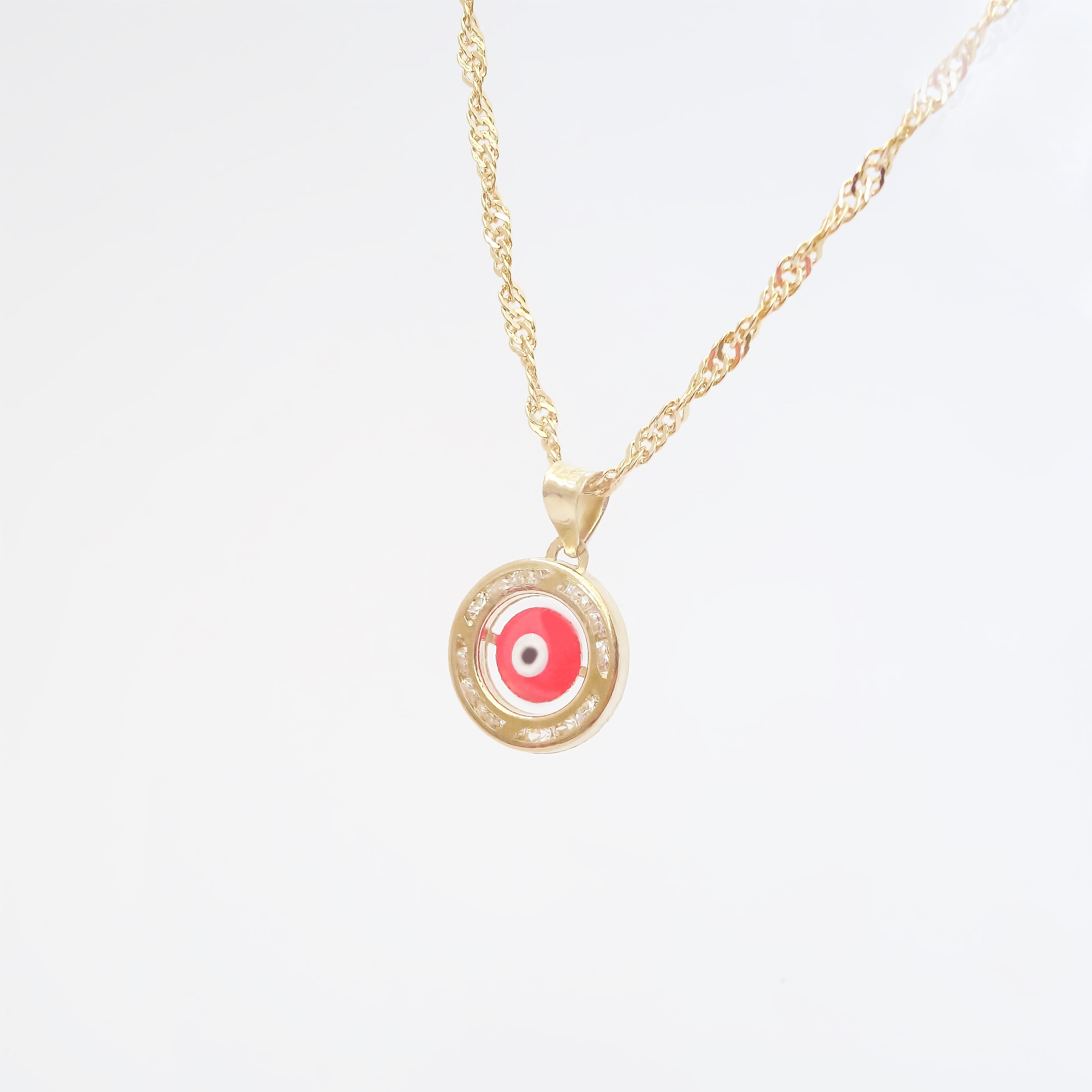 Amor Eterno - Dije / Protección Ojo Turco Oro 10k + Cadena de Regalo / Rojo