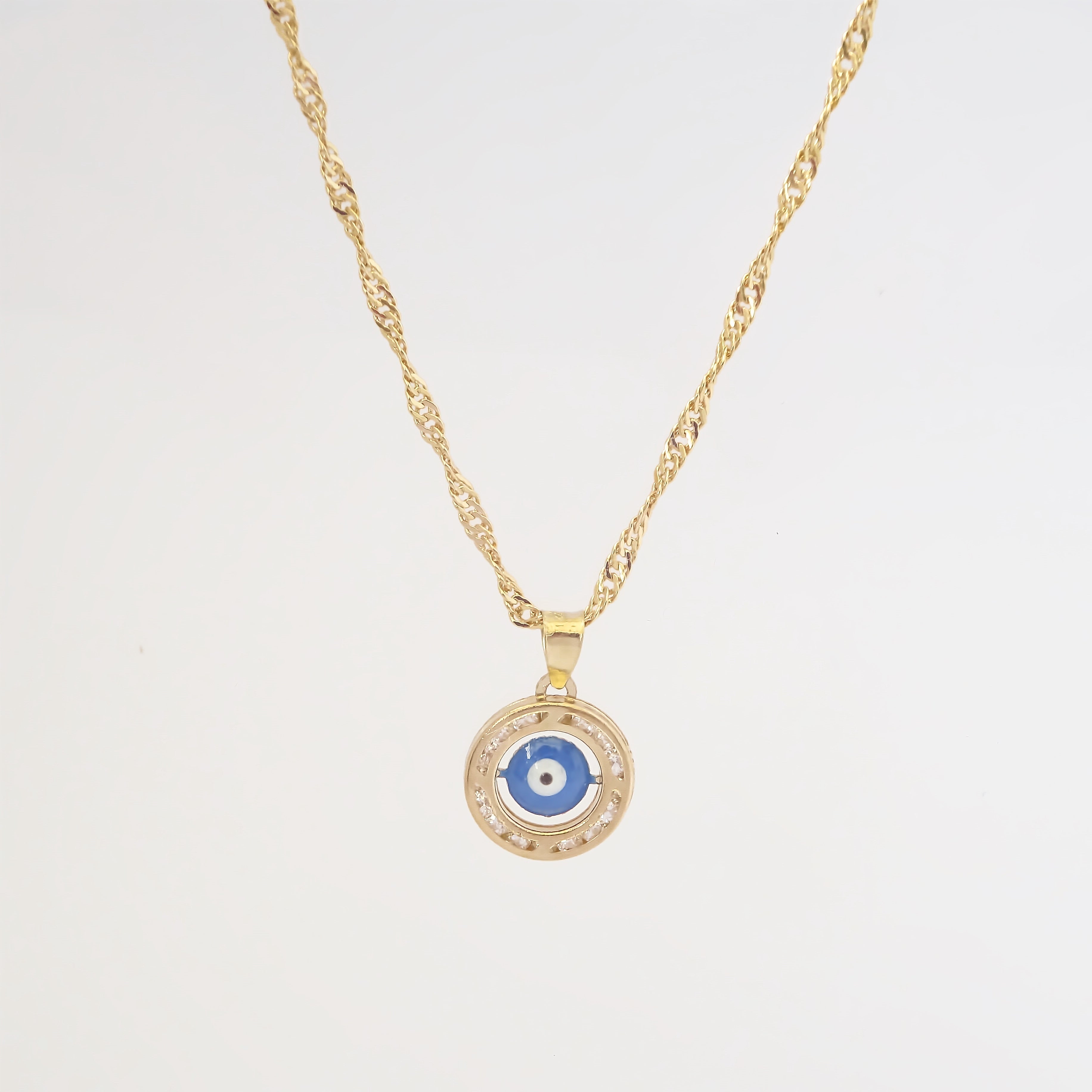 Amor Eterno - Dije / Protección Ojo Turco Oro 10k + Cadena de Regalo / Azul