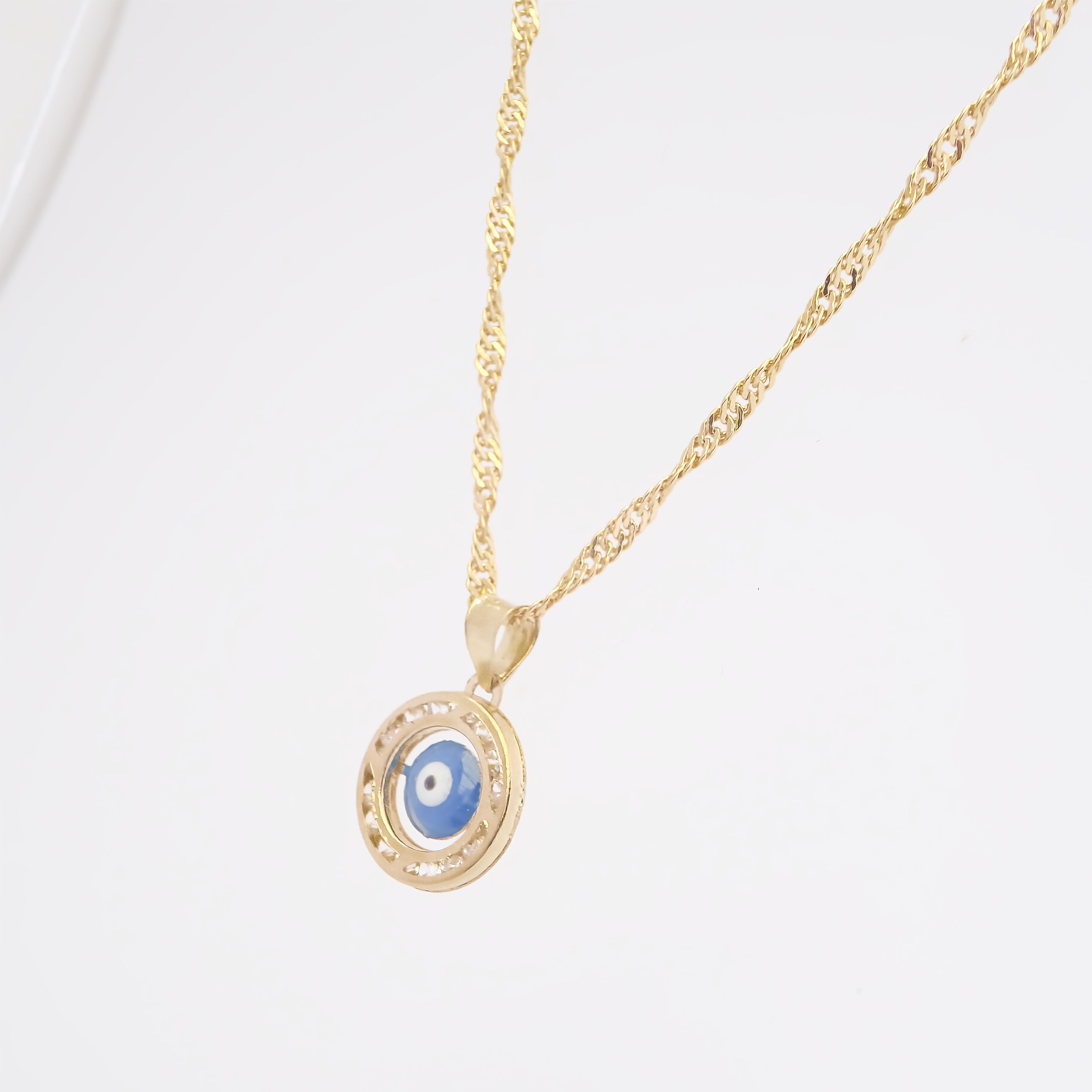 Amor Eterno - Dije / Protección Ojo Turco Oro 10k + Cadena de Regalo / Azul