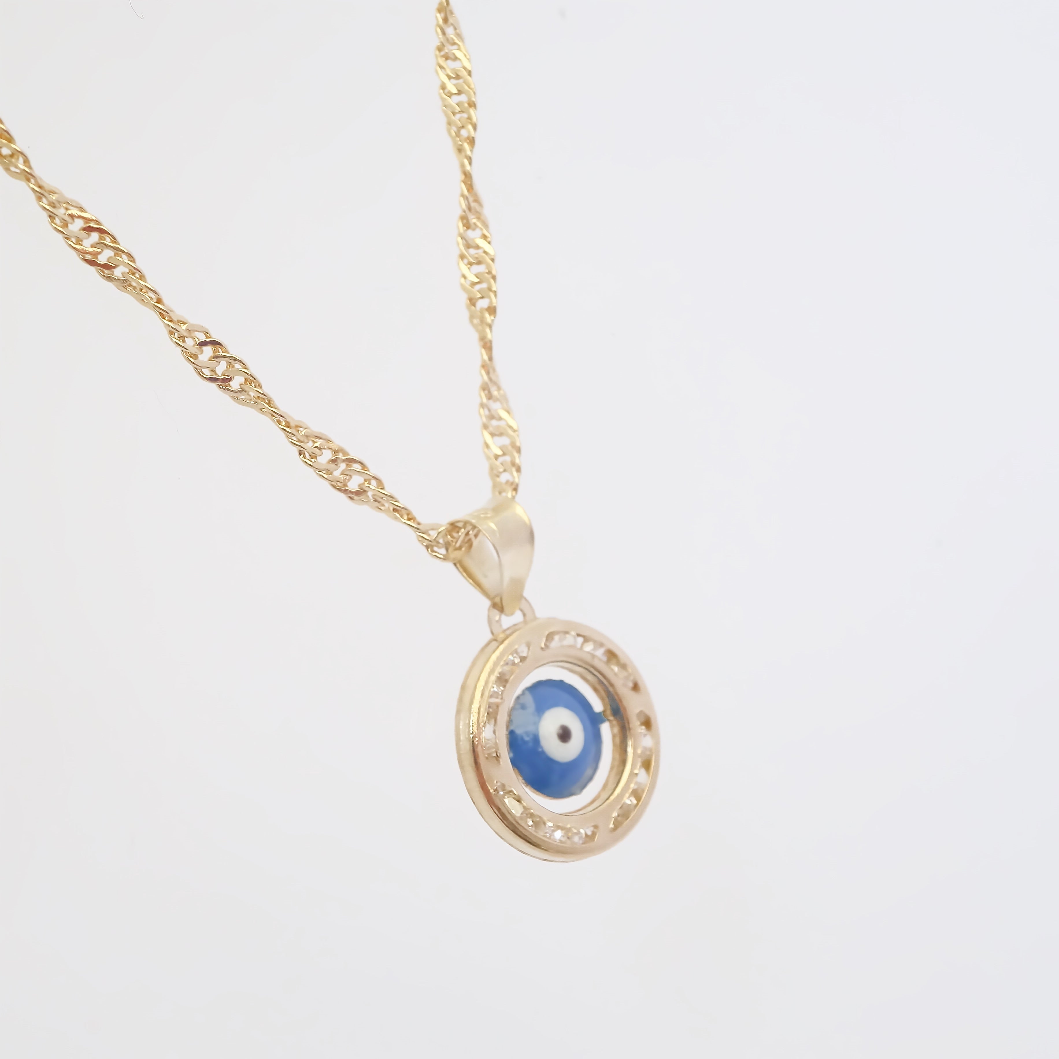 Amor Eterno - Dije / Protección Ojo Turco Oro 10k + Cadena de Regalo / Azul