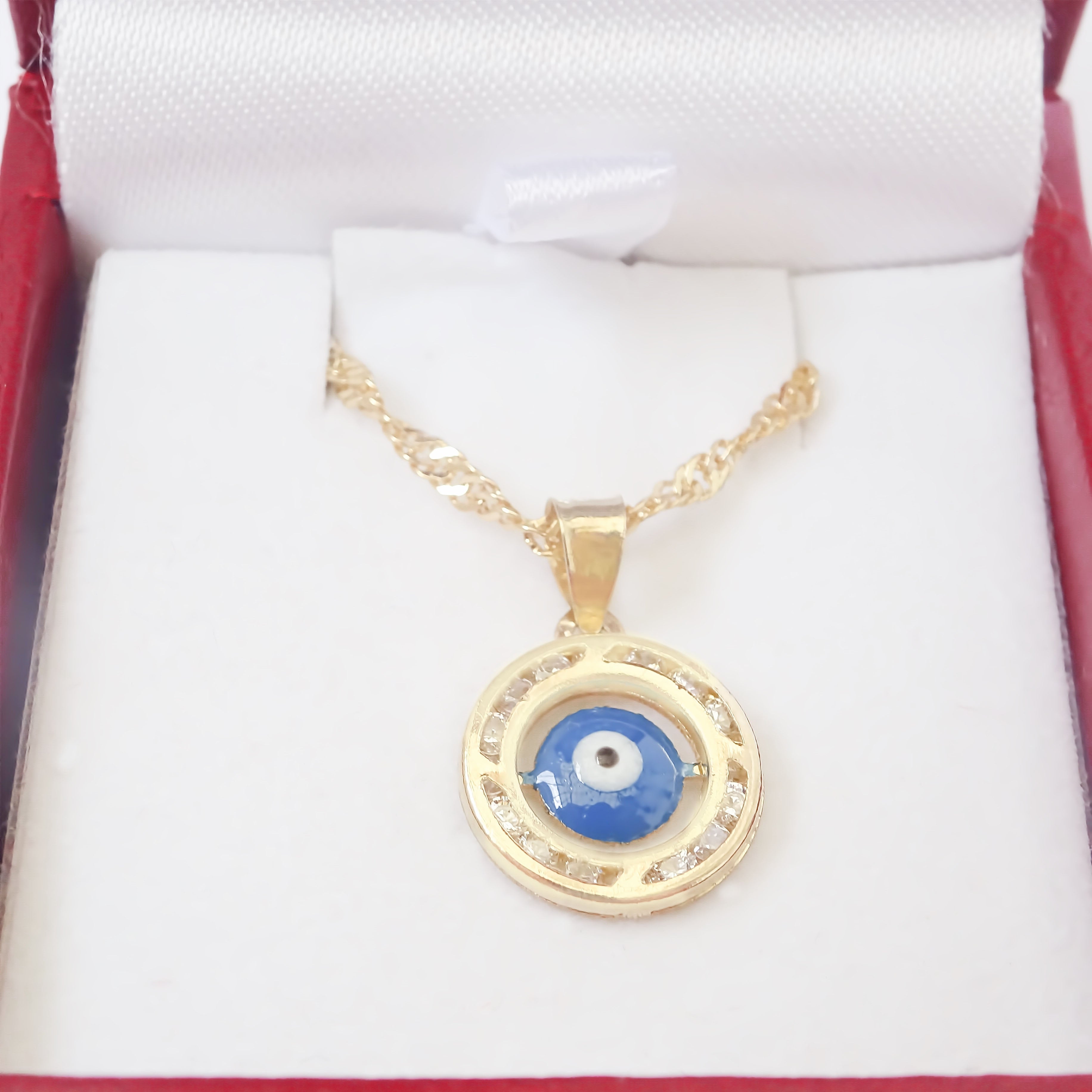 Amor Eterno - Dije / Protección Ojo Turco Oro 10k + Cadena de Regalo / Azul