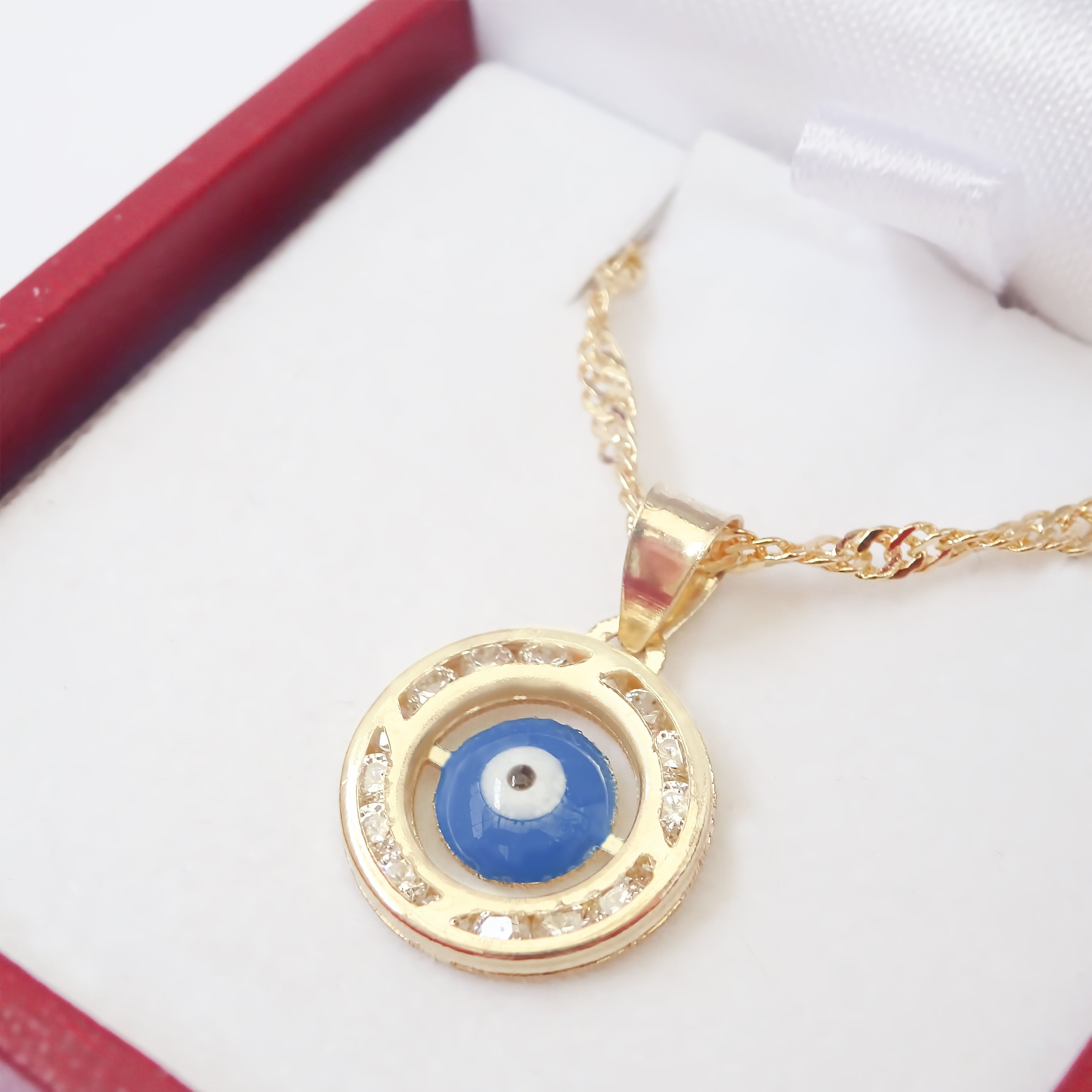 Amor Eterno - Dije / Protección Ojo Turco Oro 10k + Cadena de Regalo / Azul