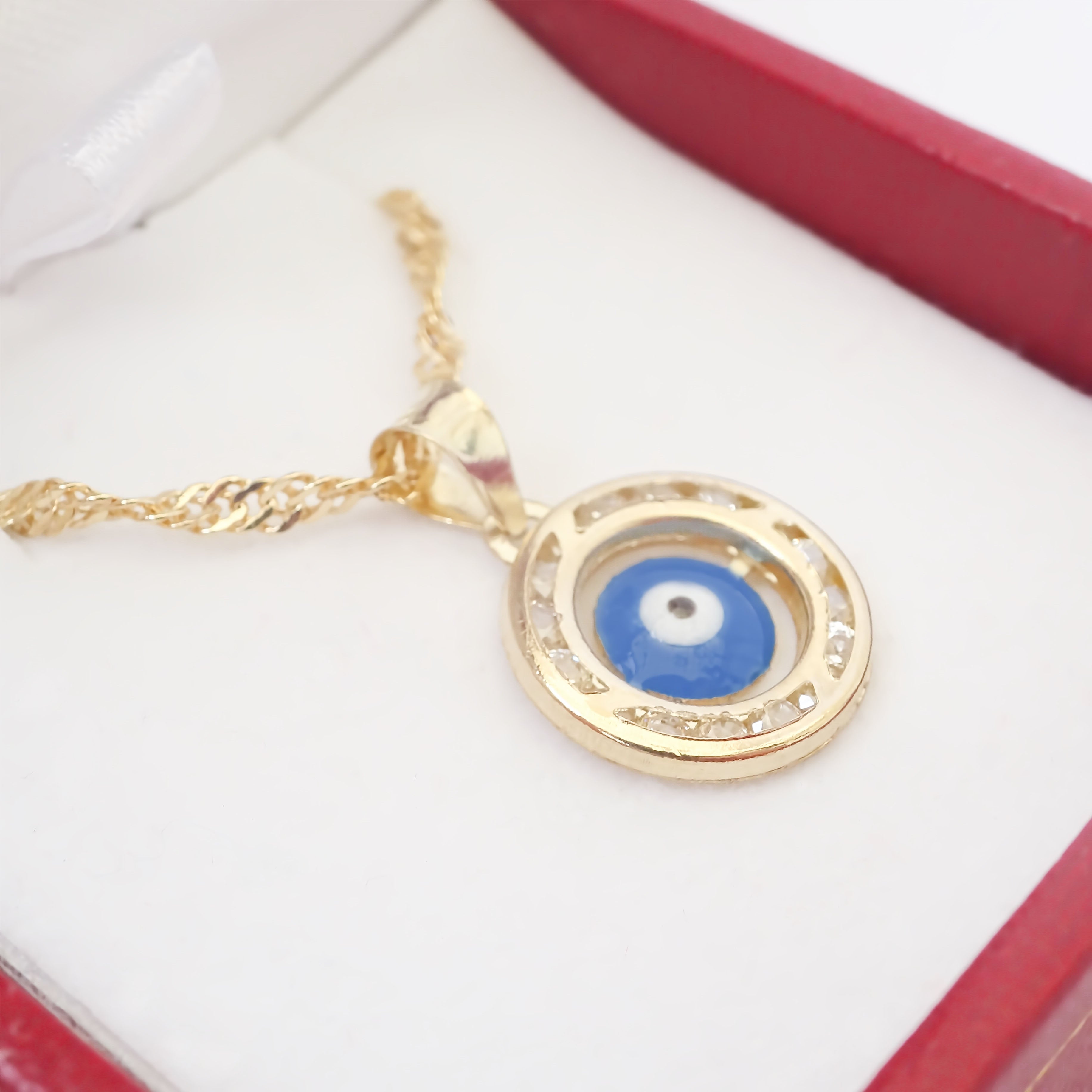 Amor Eterno - Dije / Protección Ojo Turco Oro 10k + Cadena de Regalo / Azul