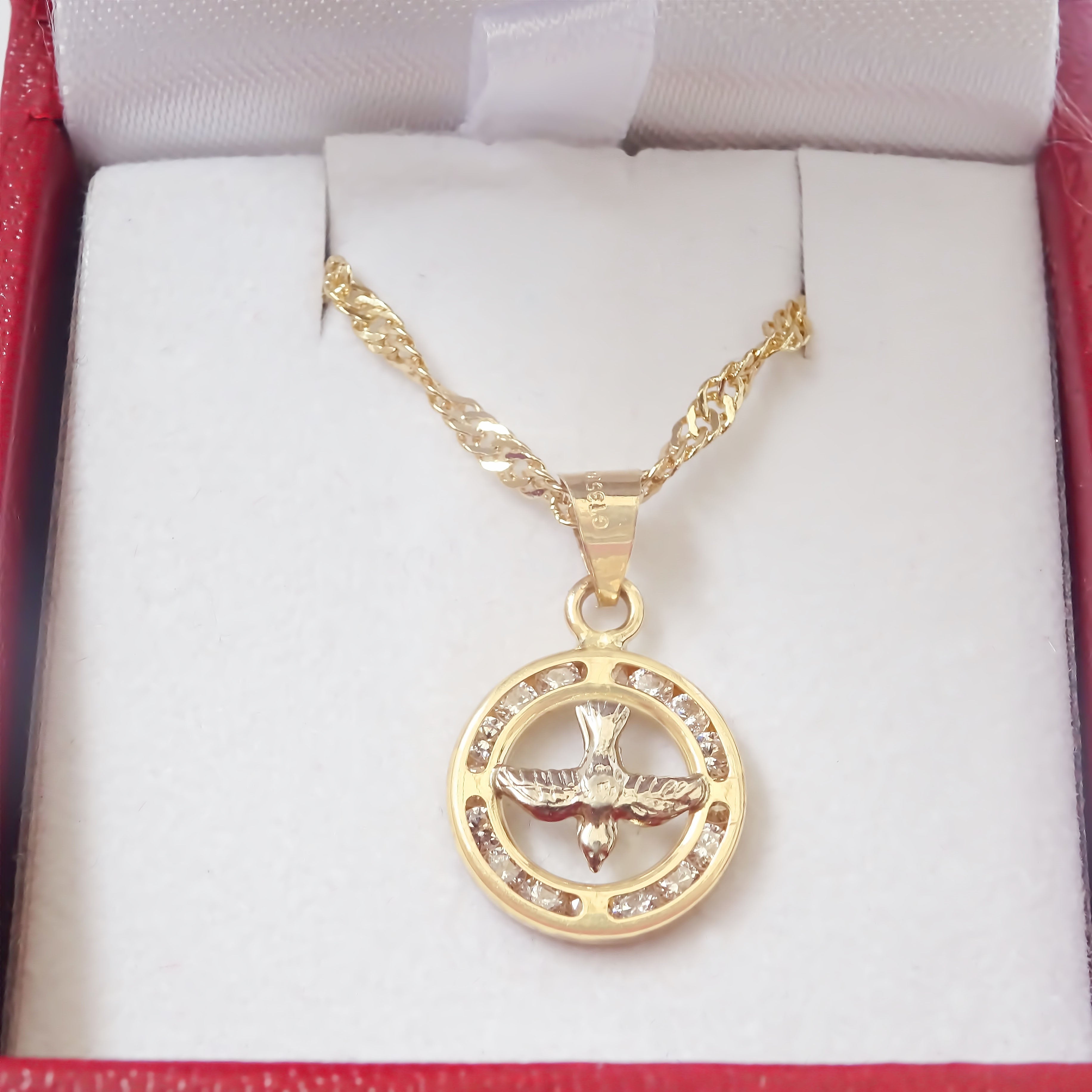 Amor Eterno - Dije Medalla Espíritu Santo Chico 10k + Cadena de Regalo