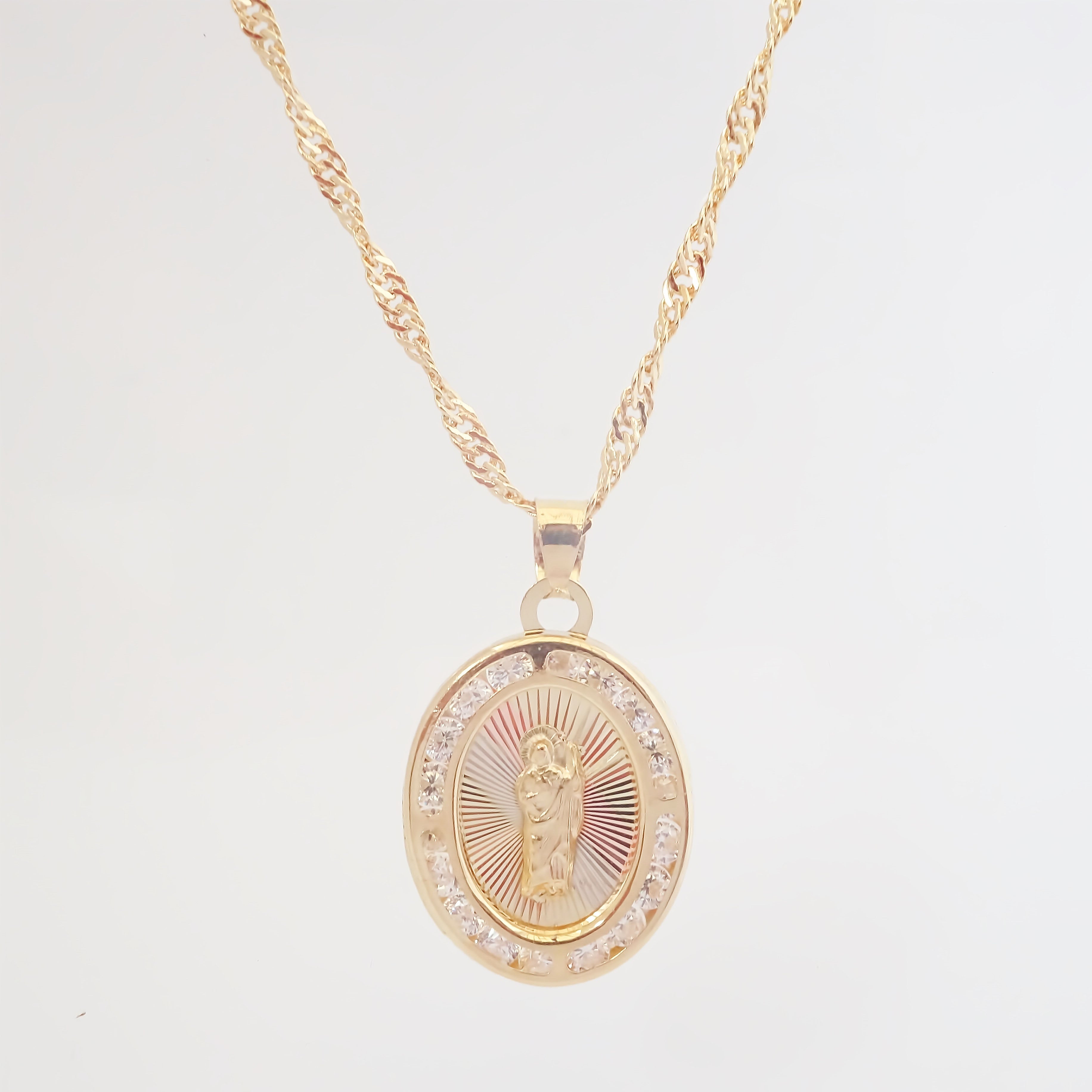 Amor Eterno - Dije San Judas Tadeo 3 Oros 10k Cadena Regalo / Ovalada