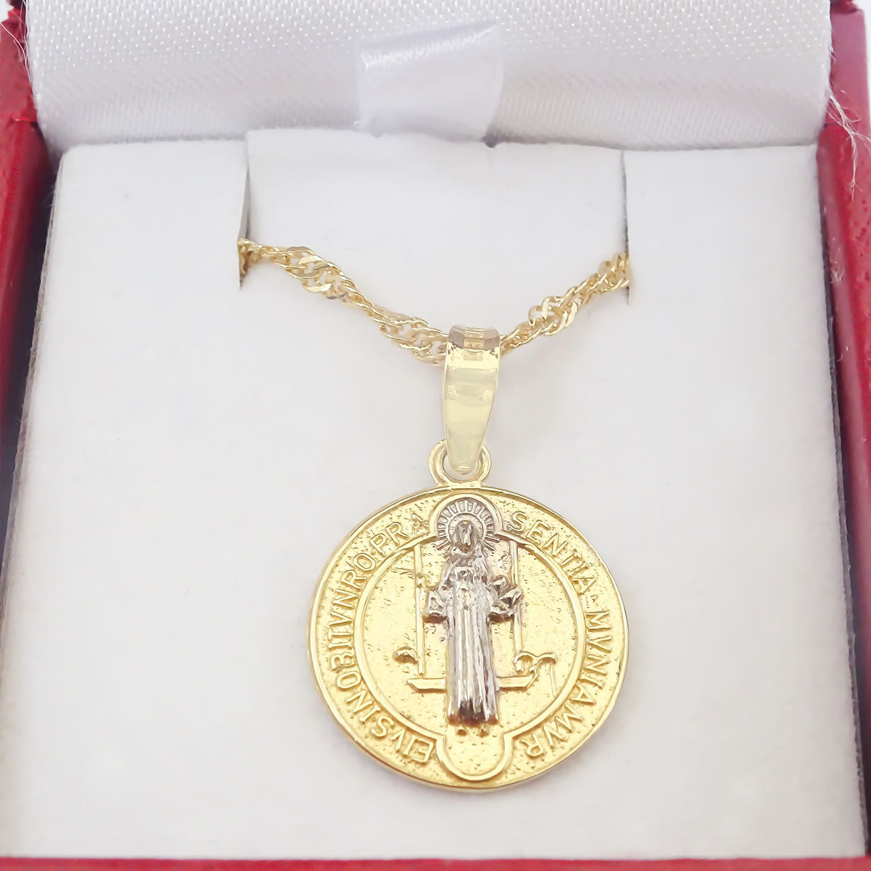 Amor Eterno - Dije Medalla San Benito / 2 Oros 10k + Cadena de Regalo