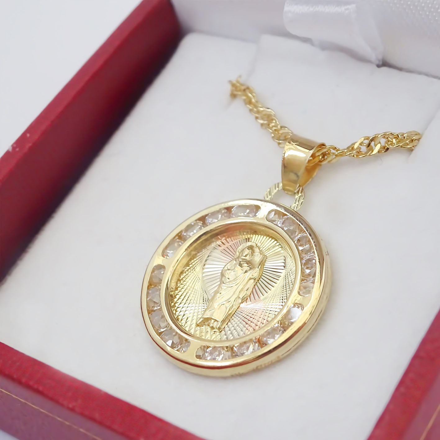Amor Eterno - Dije San Judas Tadeo 3 Oros 10k Cadena Regalo / Circular