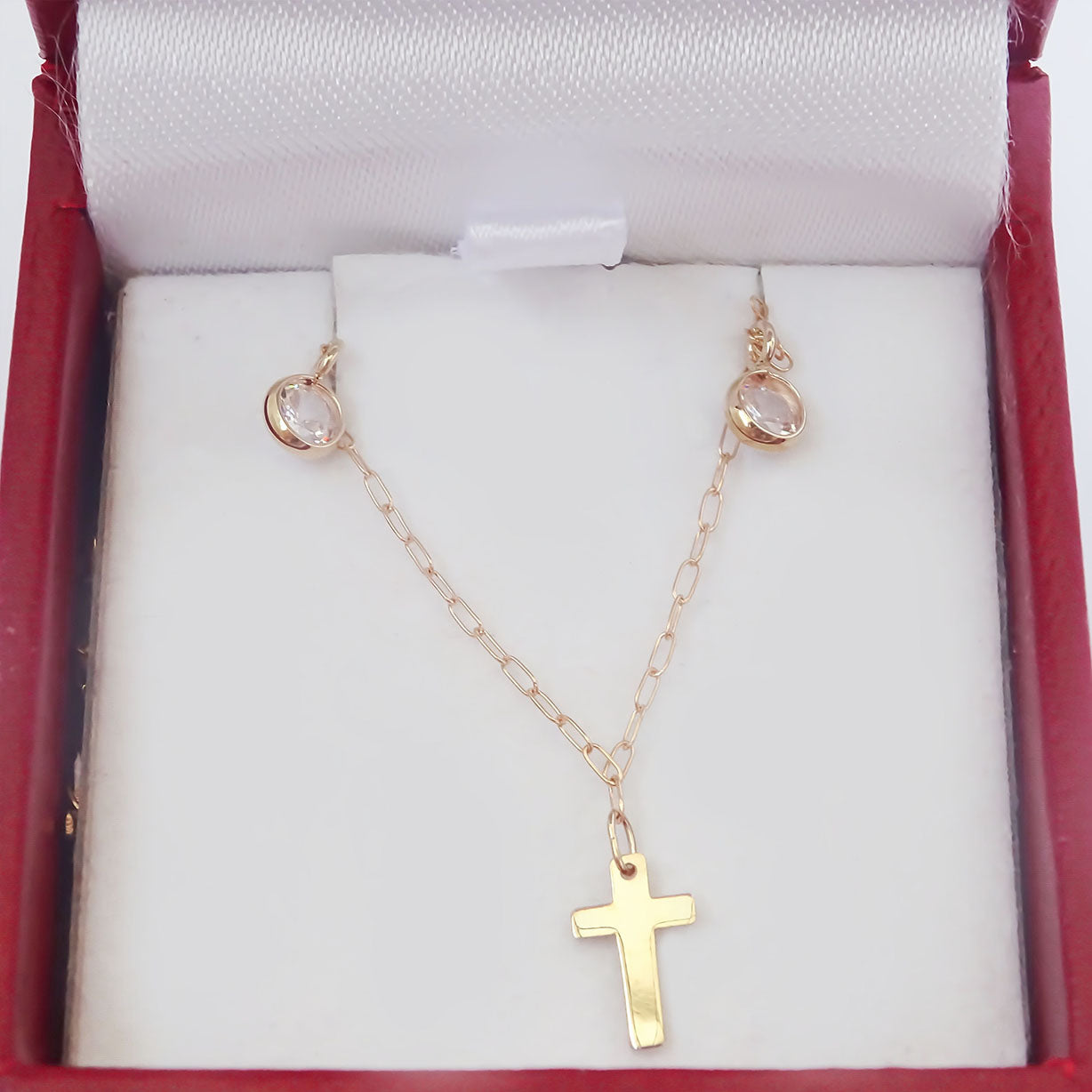 Amor Eterno - Gargantilla Cruz Diamante / Oro Sólido 10k