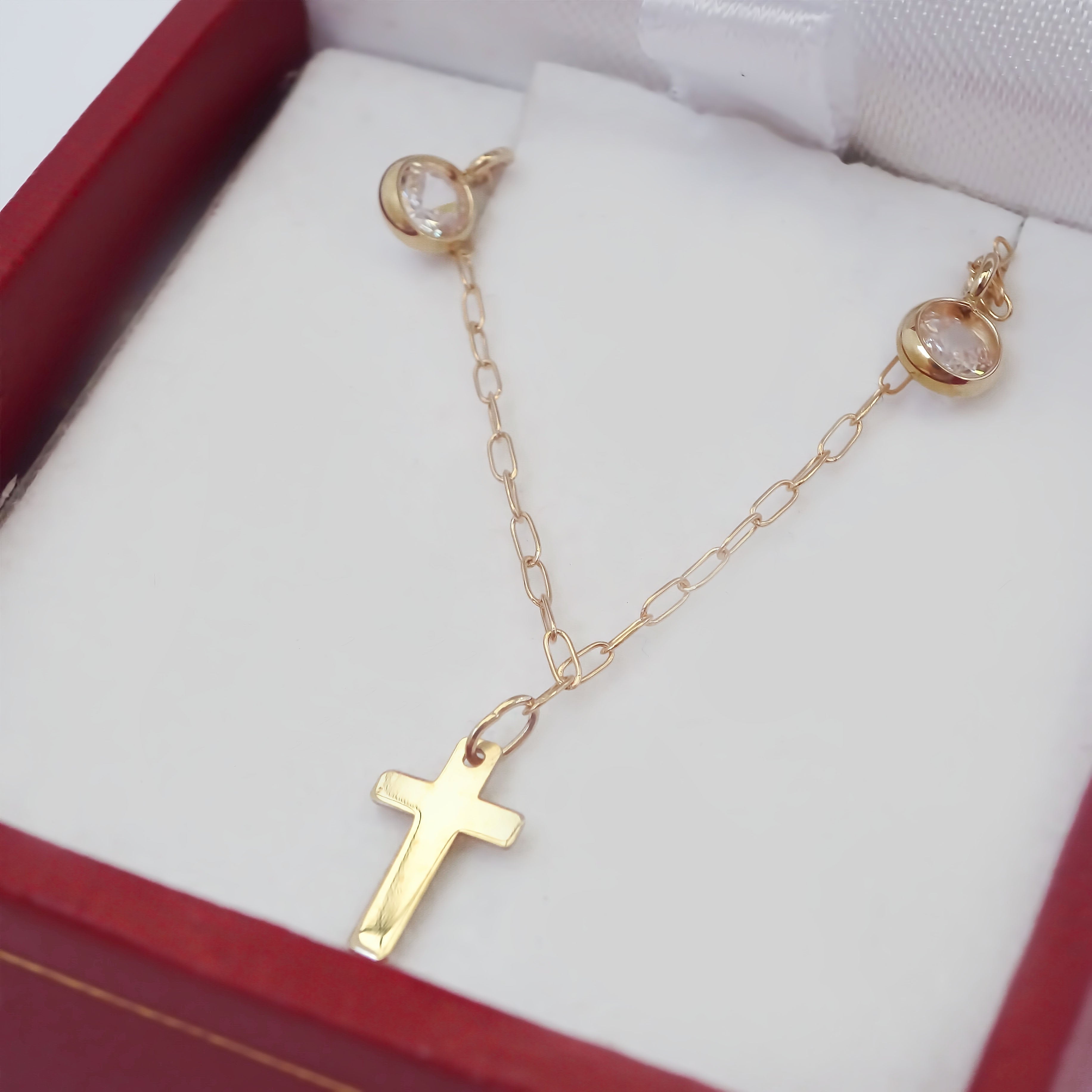 Amor Eterno - Gargantilla Cruz Diamante / Oro Sólido 10k