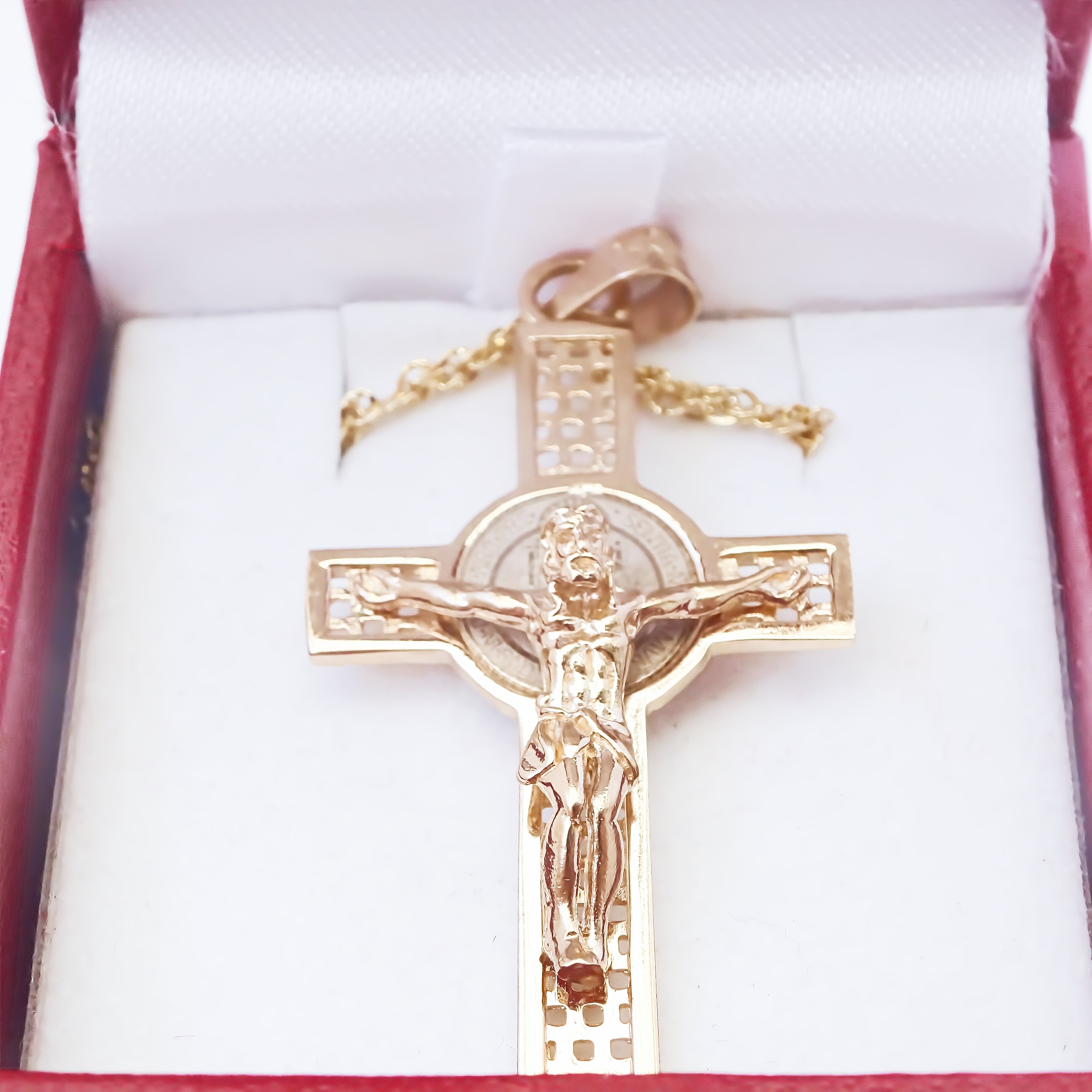 AmorEterno - Dije Cruz De San Benito Gde En Oro 10k 4.5cm Sólido