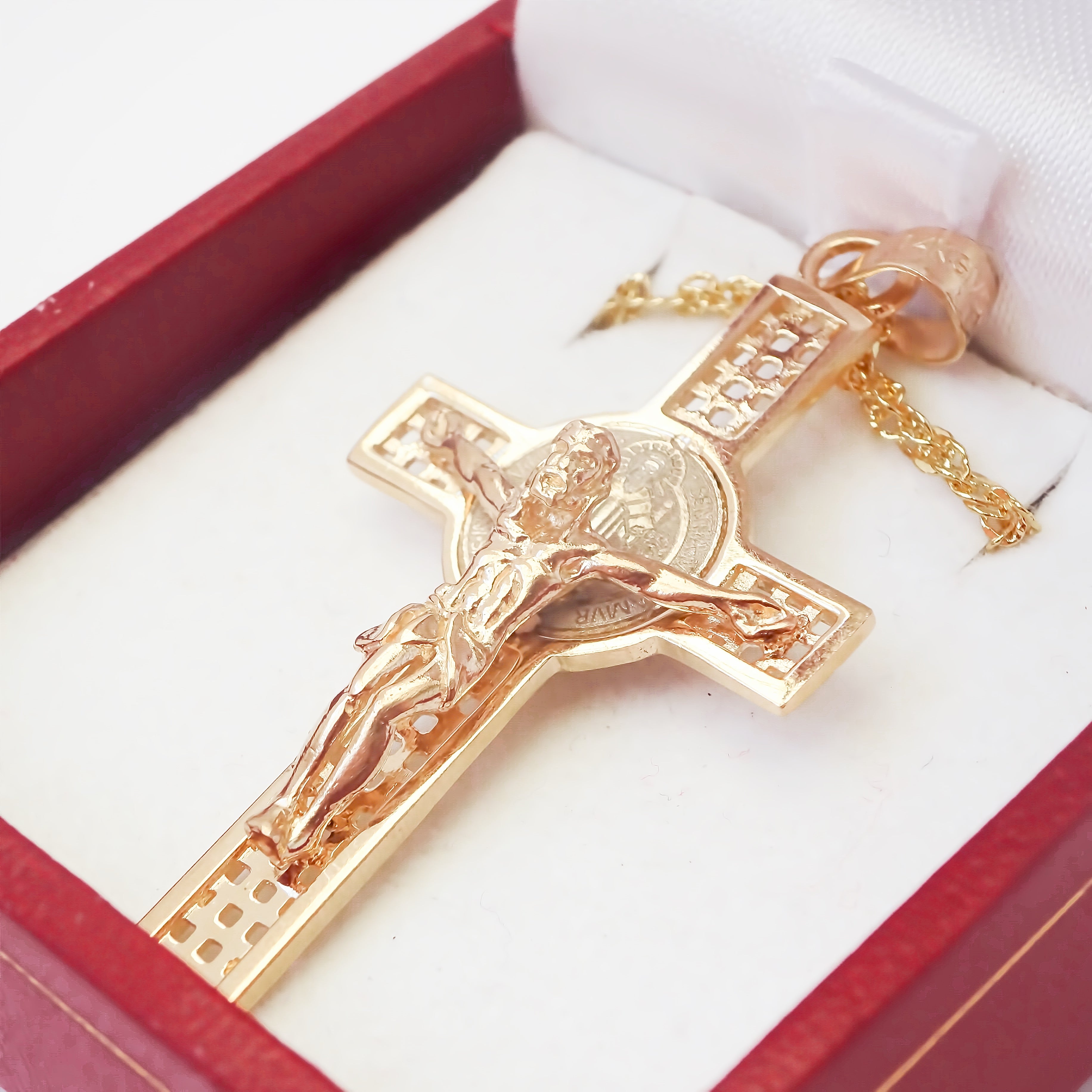AmorEterno - Dije Cruz De San Benito En Oro 14k 4.5cm Solido