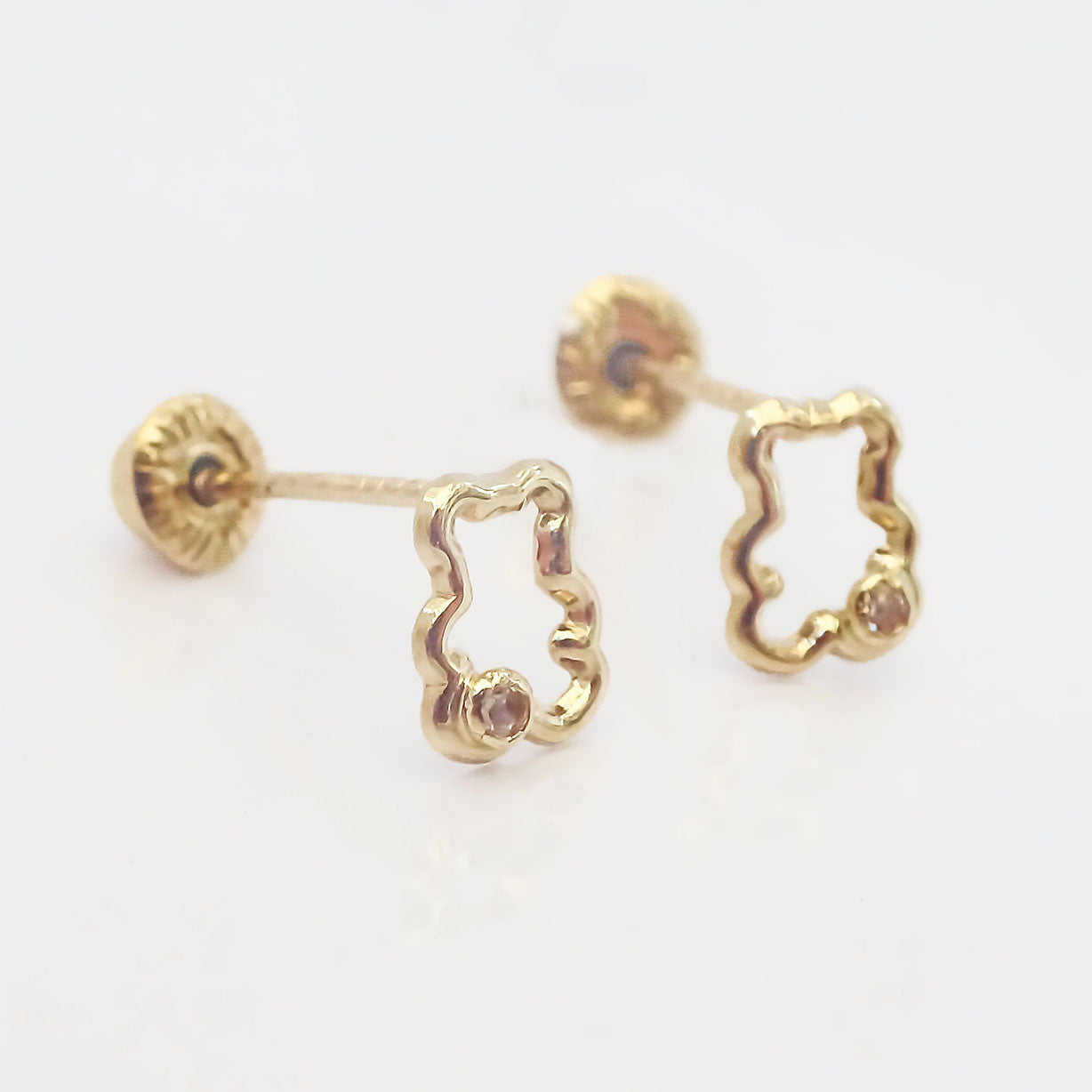 Amor Eterno - Broqueles Siluet Osito Destello Aretes Oro 10k