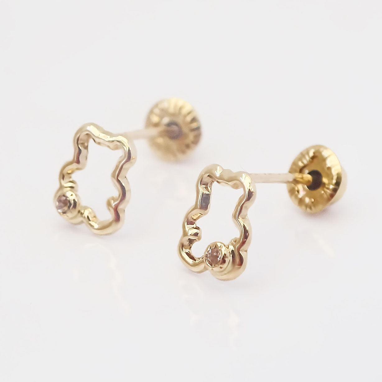 Amor Eterno - Broqueles Siluet Osito Destello Aretes Oro 10k