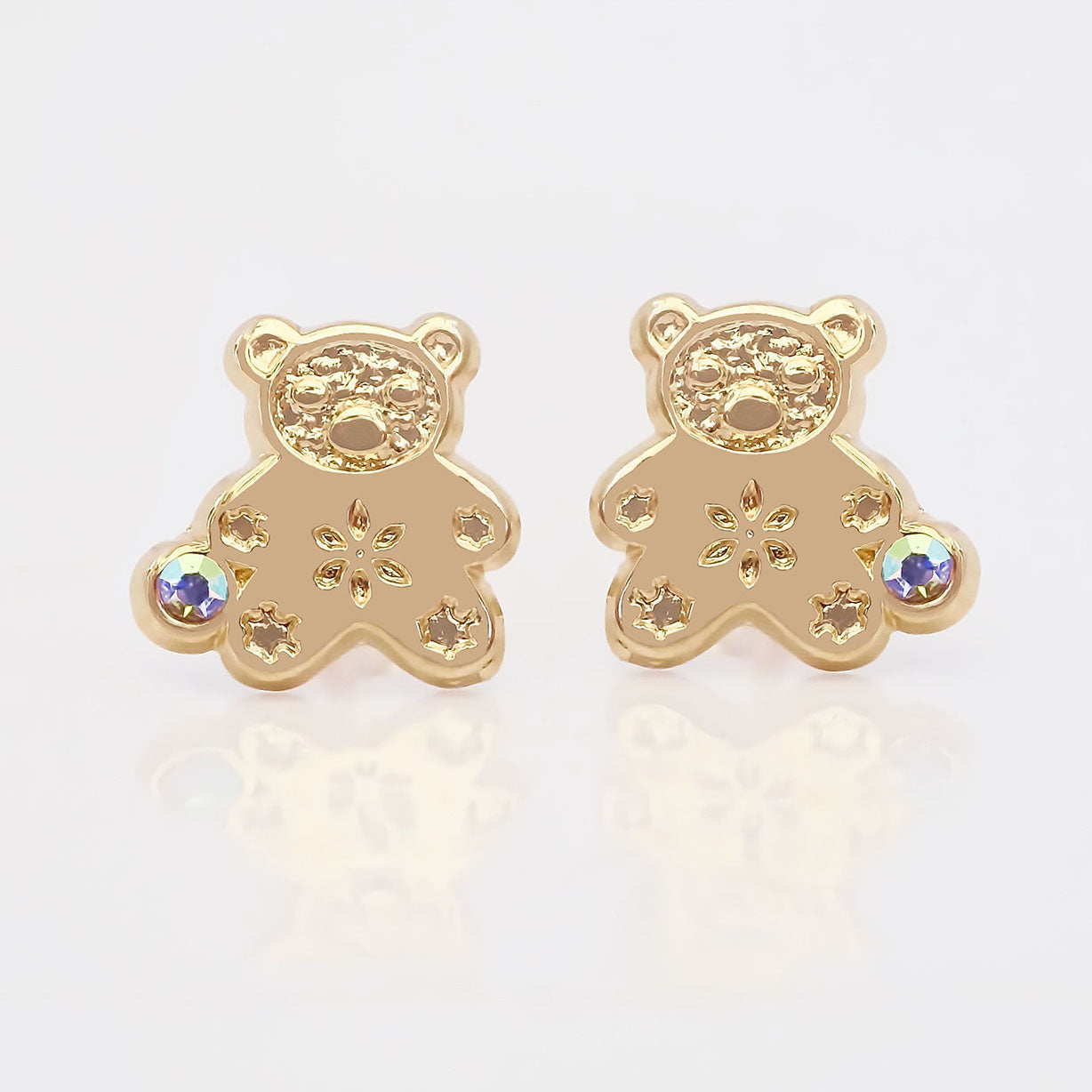 Amor Eterno - Broqueles Osito Flores / Aretes / Oro 10k