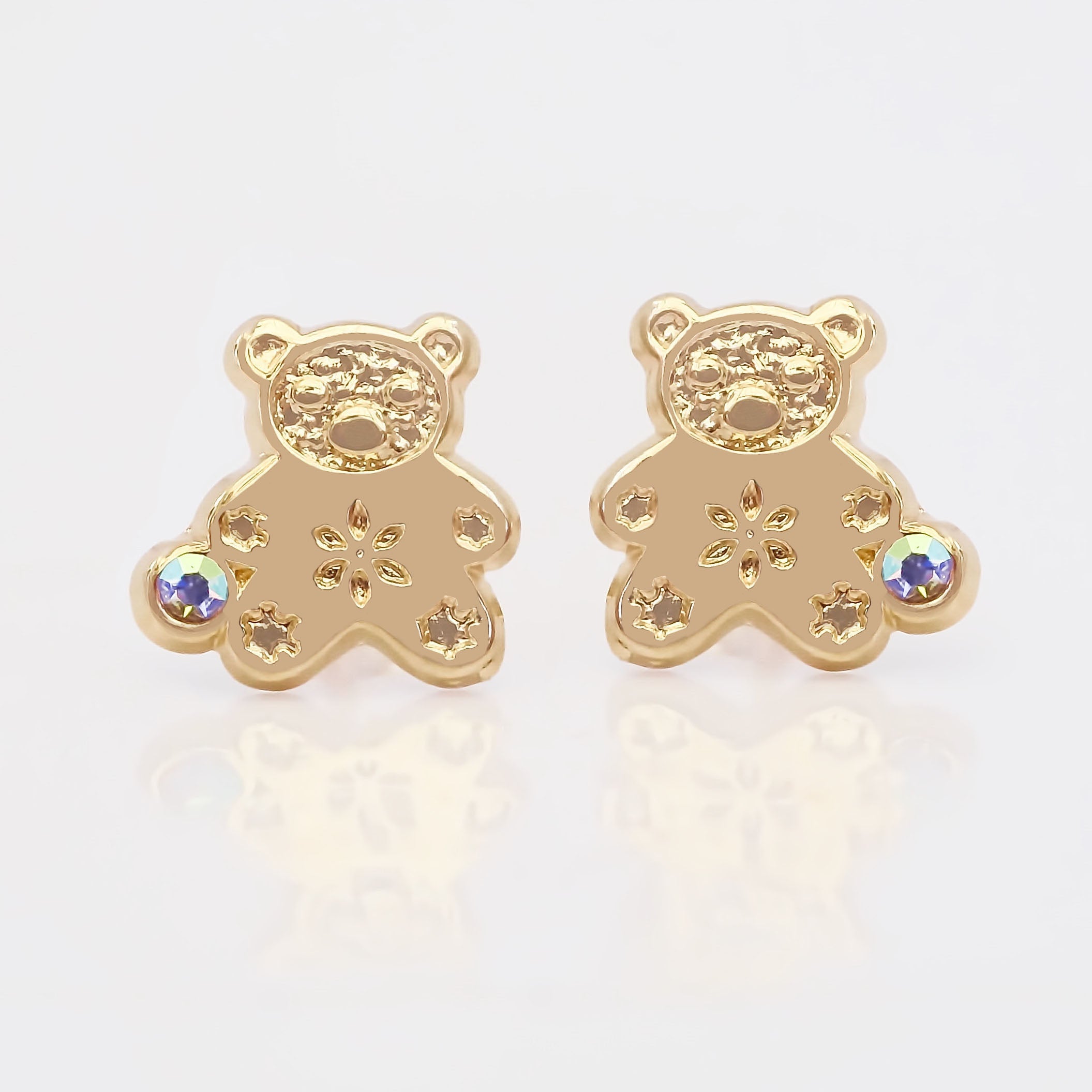 Amor Eterno - Broqueles Osito Flores / Aretes / Oro 10k