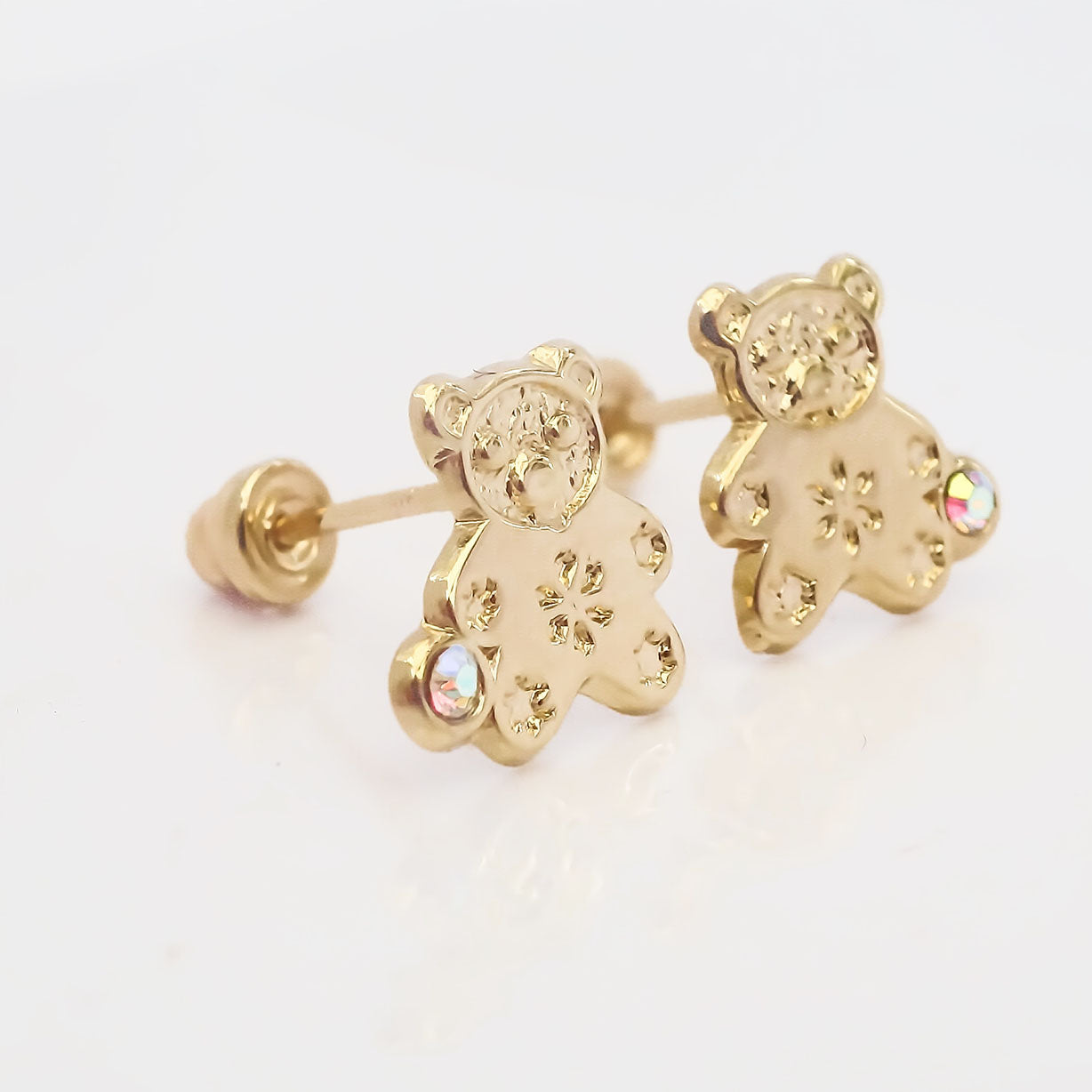 Amor Eterno - Broqueles Osito Flores / Aretes / Oro 10k