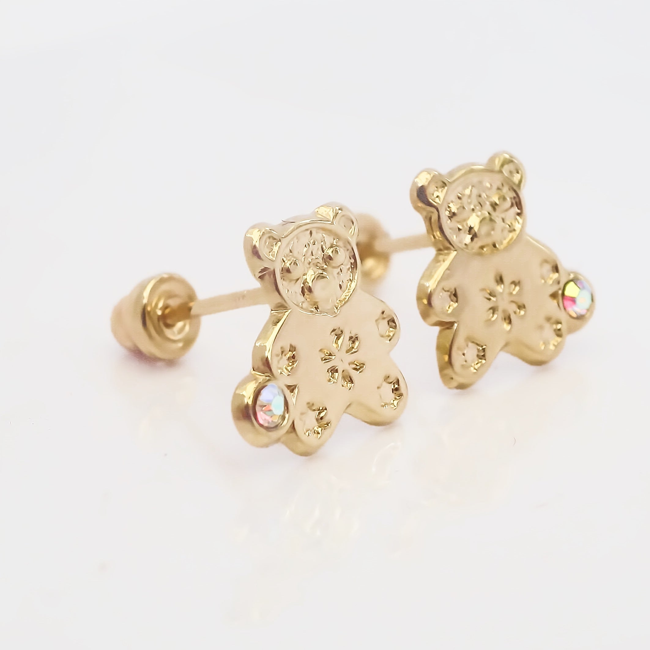 Amor Eterno - Broqueles Osito Flores / Aretes / Oro 10k