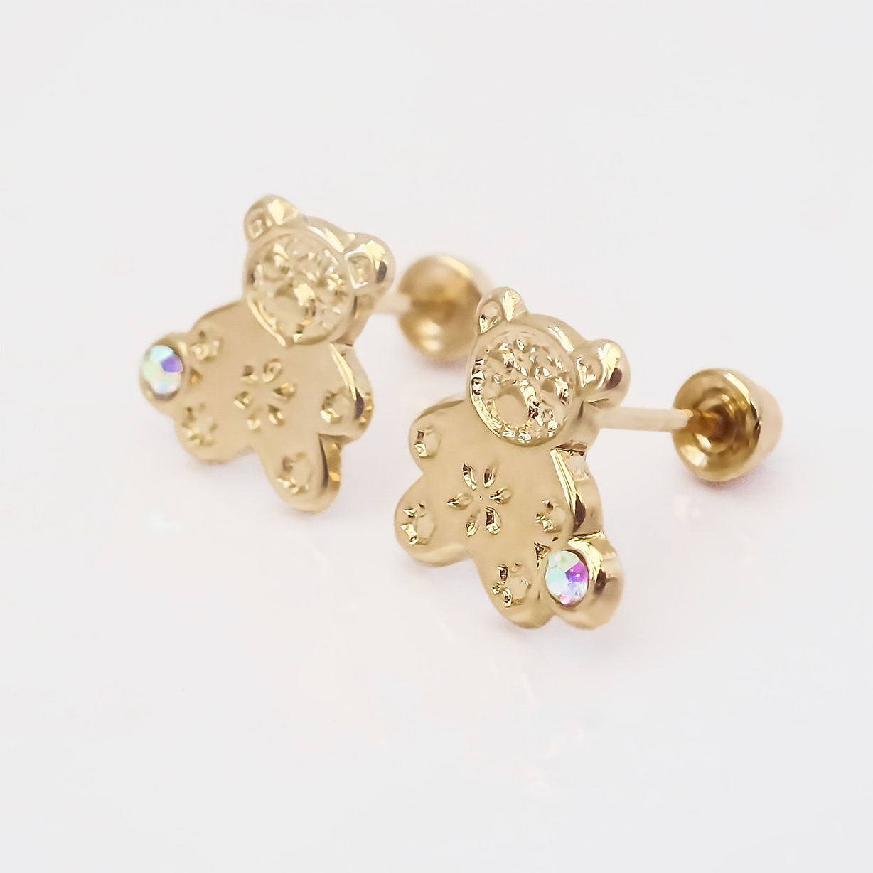 Amor Eterno - Broqueles Osito Flores / Aretes / Oro 10k
