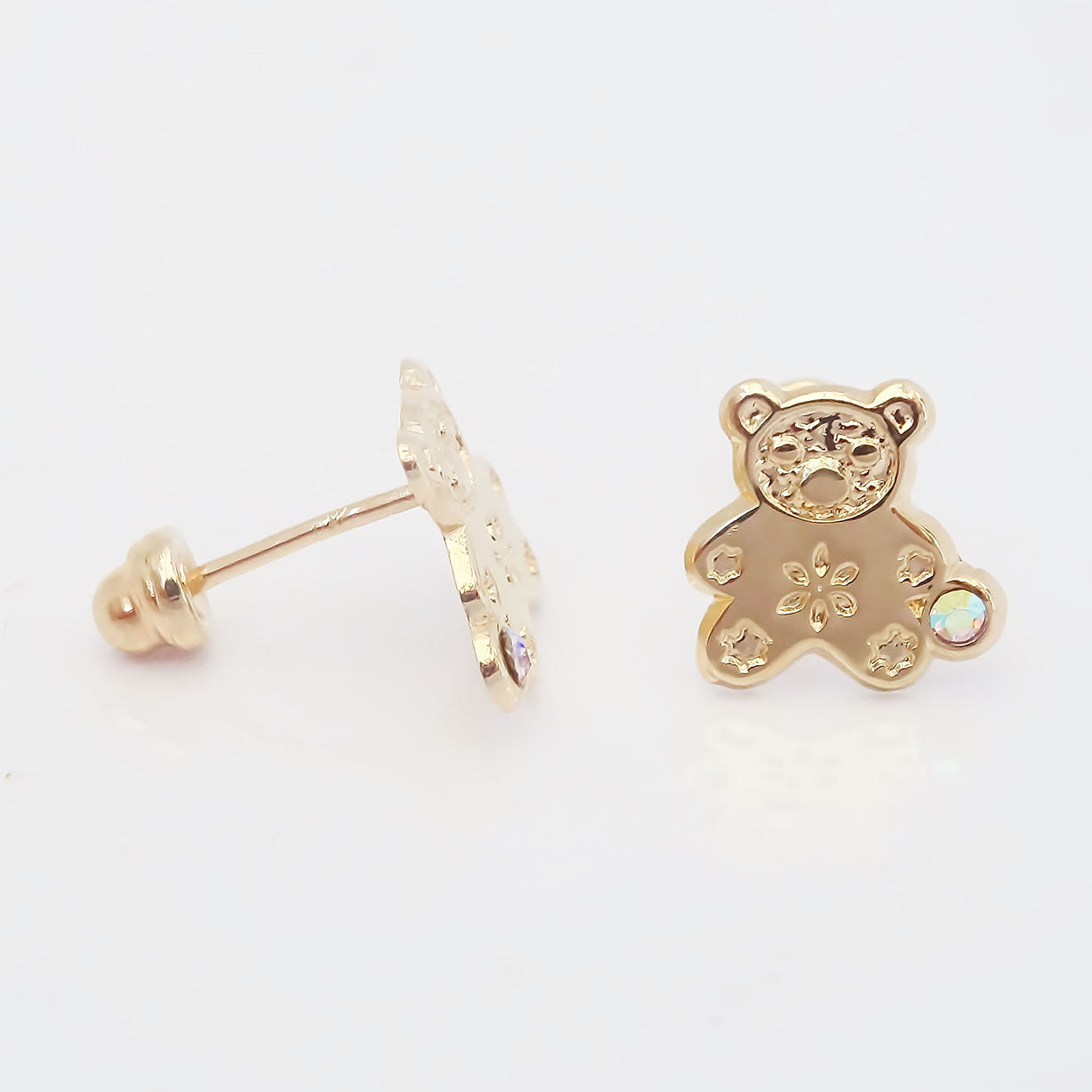 Amor Eterno - Broqueles Osito Flores / Aretes / Oro 10k