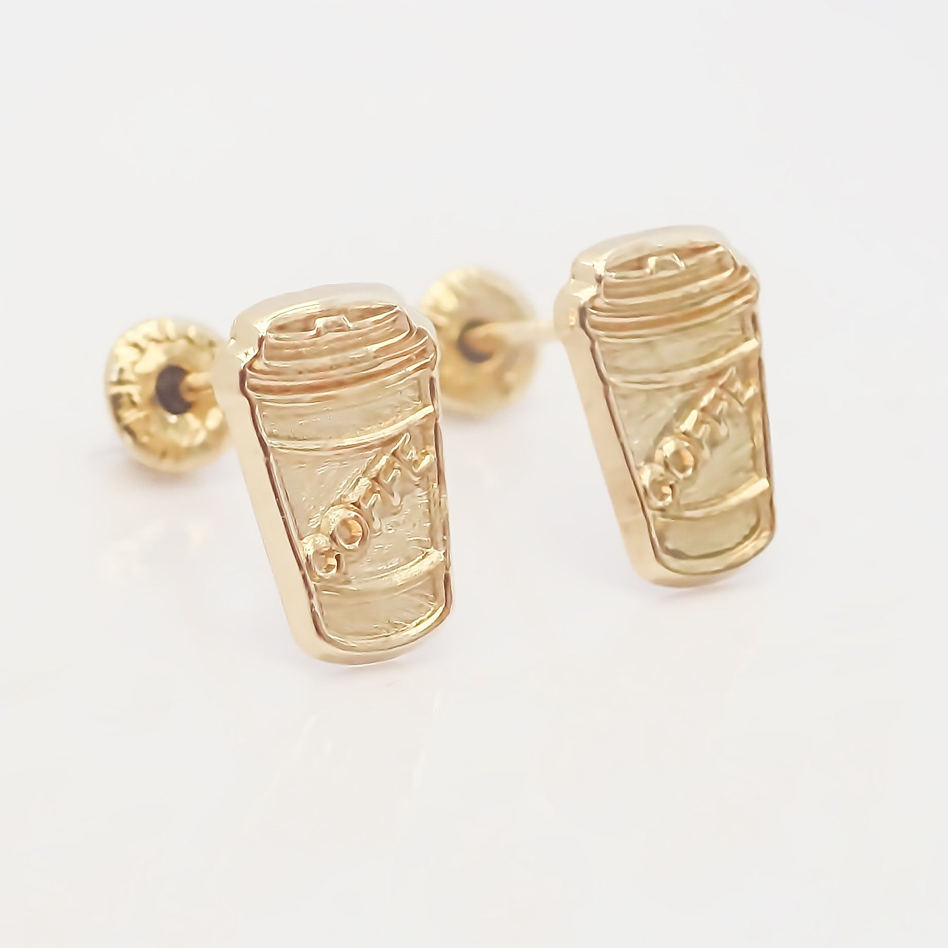 Amor Eterno - Broqueles Coffe Vaso De Café Aretes / Oro 10k