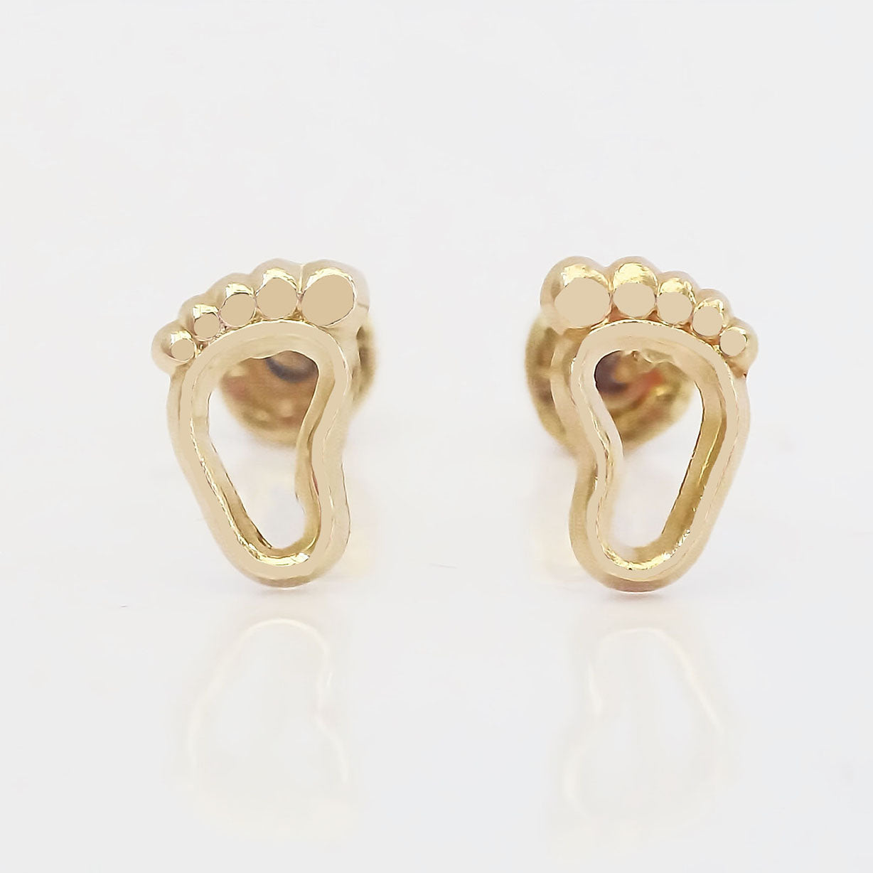 Amor Eterno - Broqueles Pies Piecito Huella Aretes Oro 10k