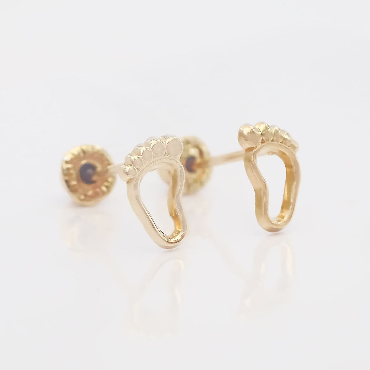 Amor Eterno - Broqueles Pies Piecito Huella Aretes Oro 10k