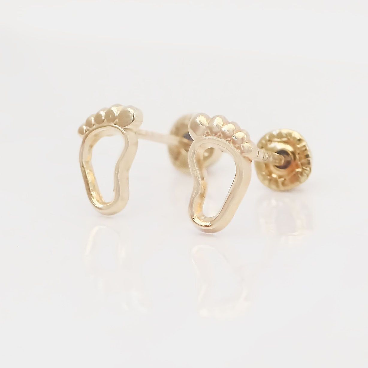 Amor Eterno - Broqueles Pies Piecito Huella Aretes Oro 10k
