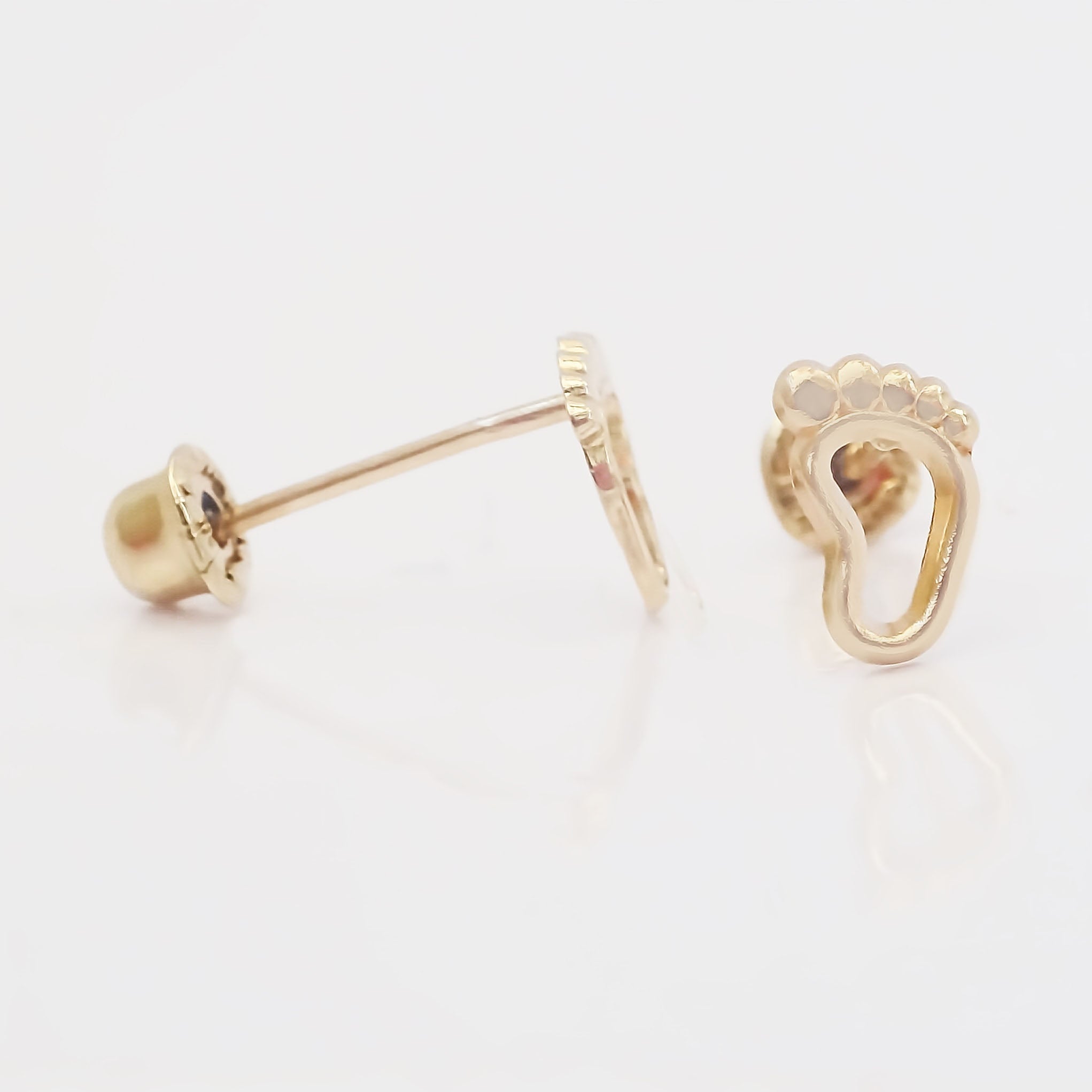 Amor Eterno - Broqueles Pies Piecito Huella Aretes Oro 10k