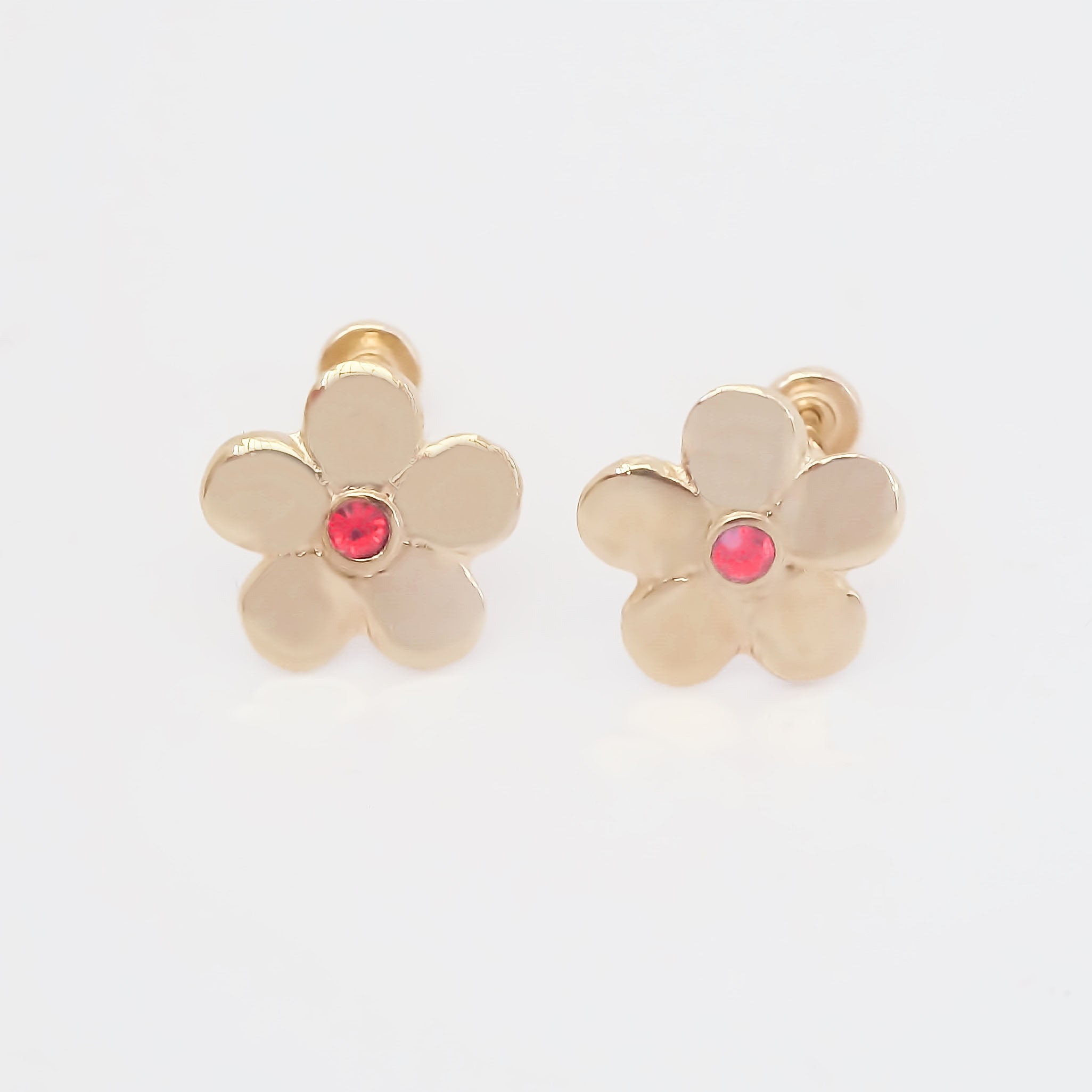 Amor Eterno - Broqueles Flor Destellito / Aretes Oro 10k