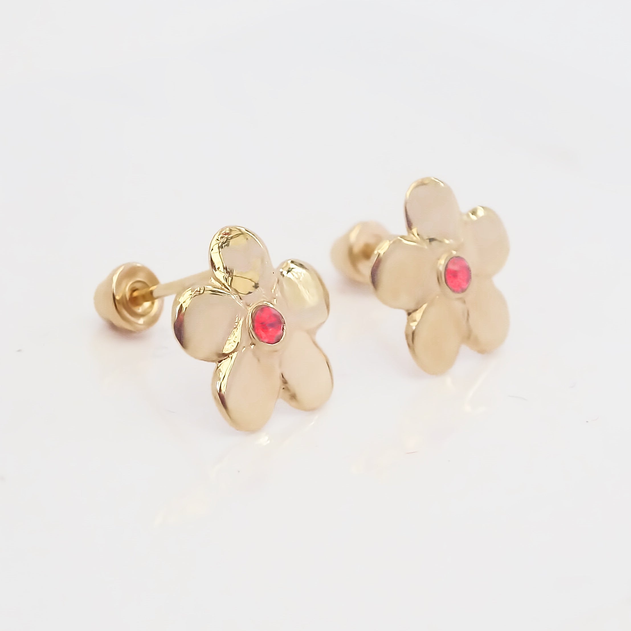 Amor Eterno - Broqueles Flor Destellito / Aretes Oro 10k