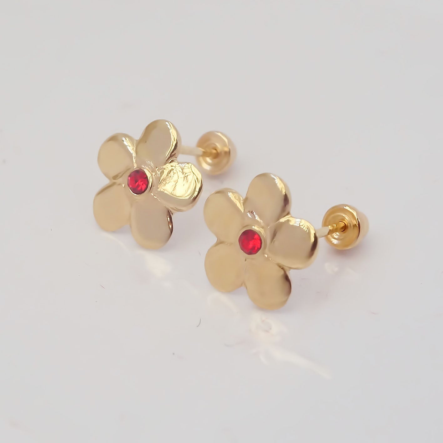 Amor Eterno - Broqueles Flor Destellito / Aretes Oro 10k
