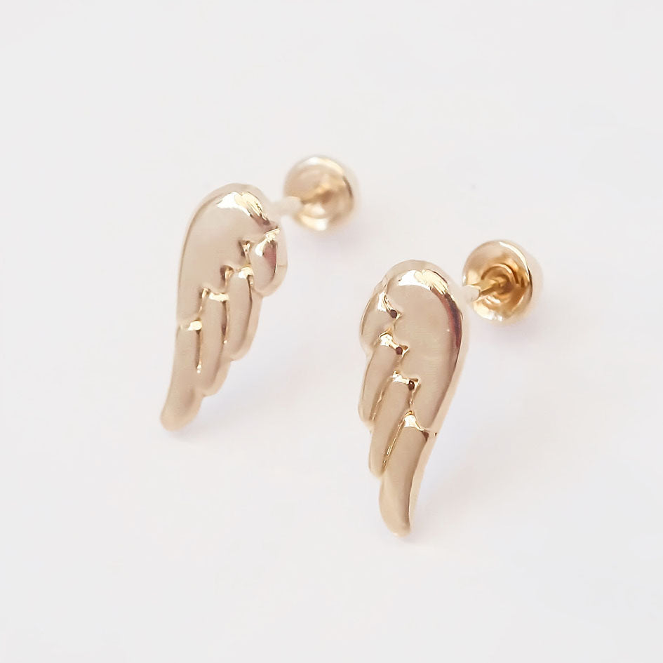 Amor Eterno - Broqueles Alas Ángel Arcangel Aretes / Oro 10k