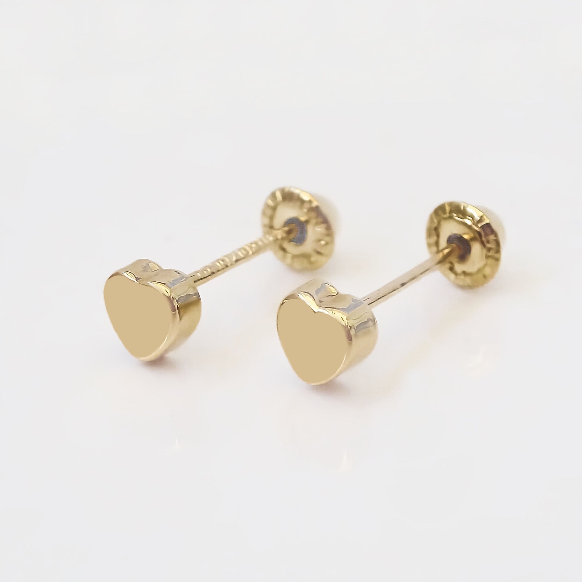 Amor Eterno - Broqueles Corazón Espejo 3mm Aretes Oro 10k