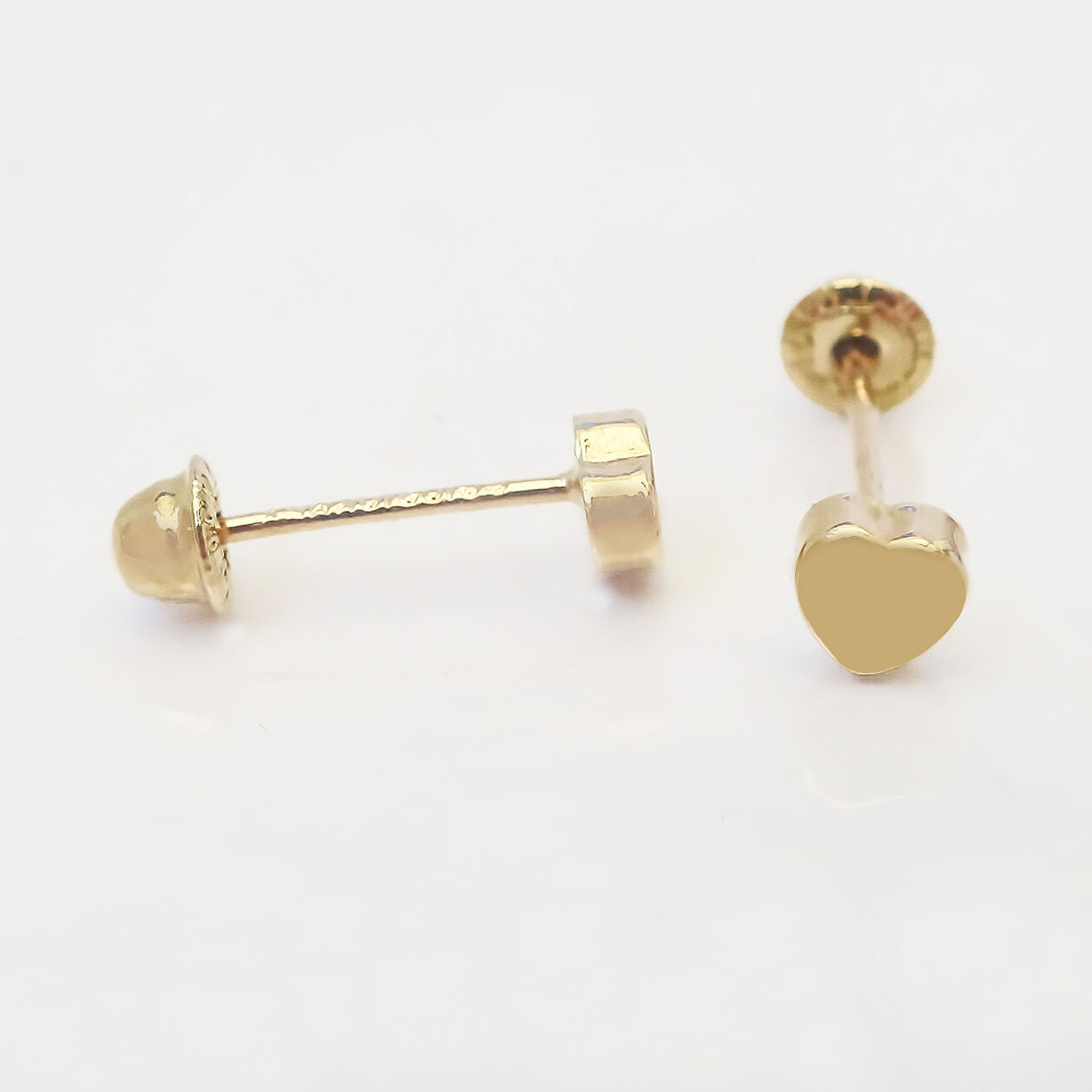 Amor Eterno - Broqueles Corazón Espejo 3mm Aretes Oro 10k